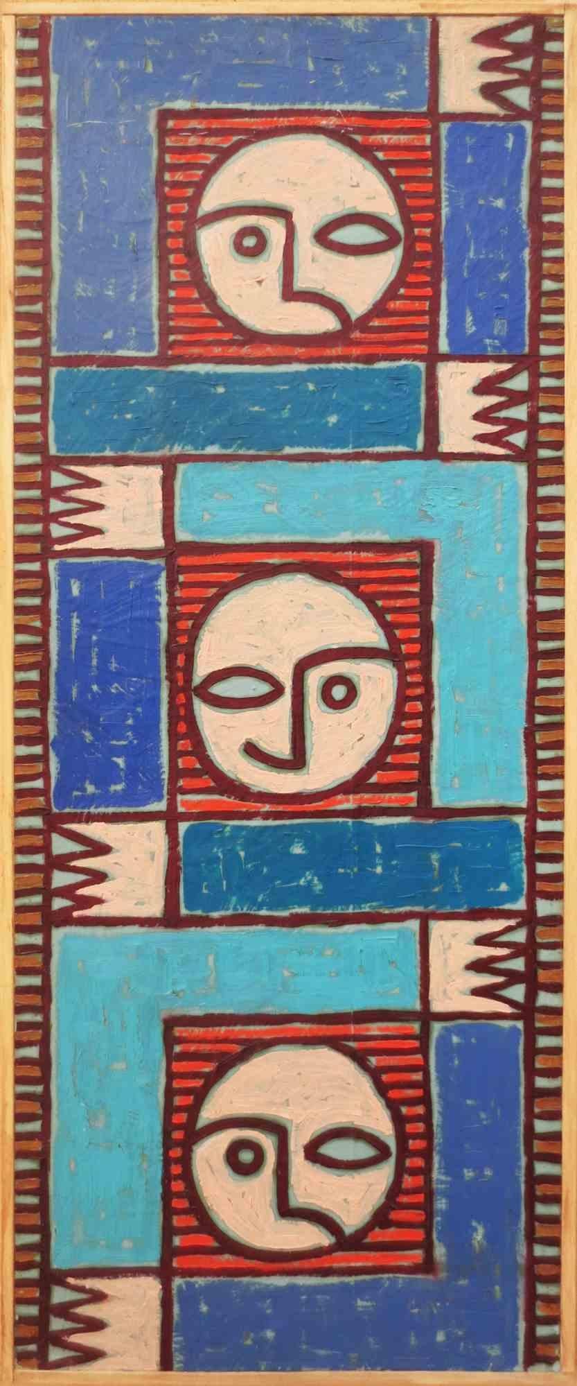 "Tres amigos" es una pintura al óleo sobre lienzo montada en un bastidor de madera creada por el artista Salvatore Travascio en 1993. Este cuadro forma parte de una serie de obras en las que la figura humana está más estilizada. Encontramos juegos