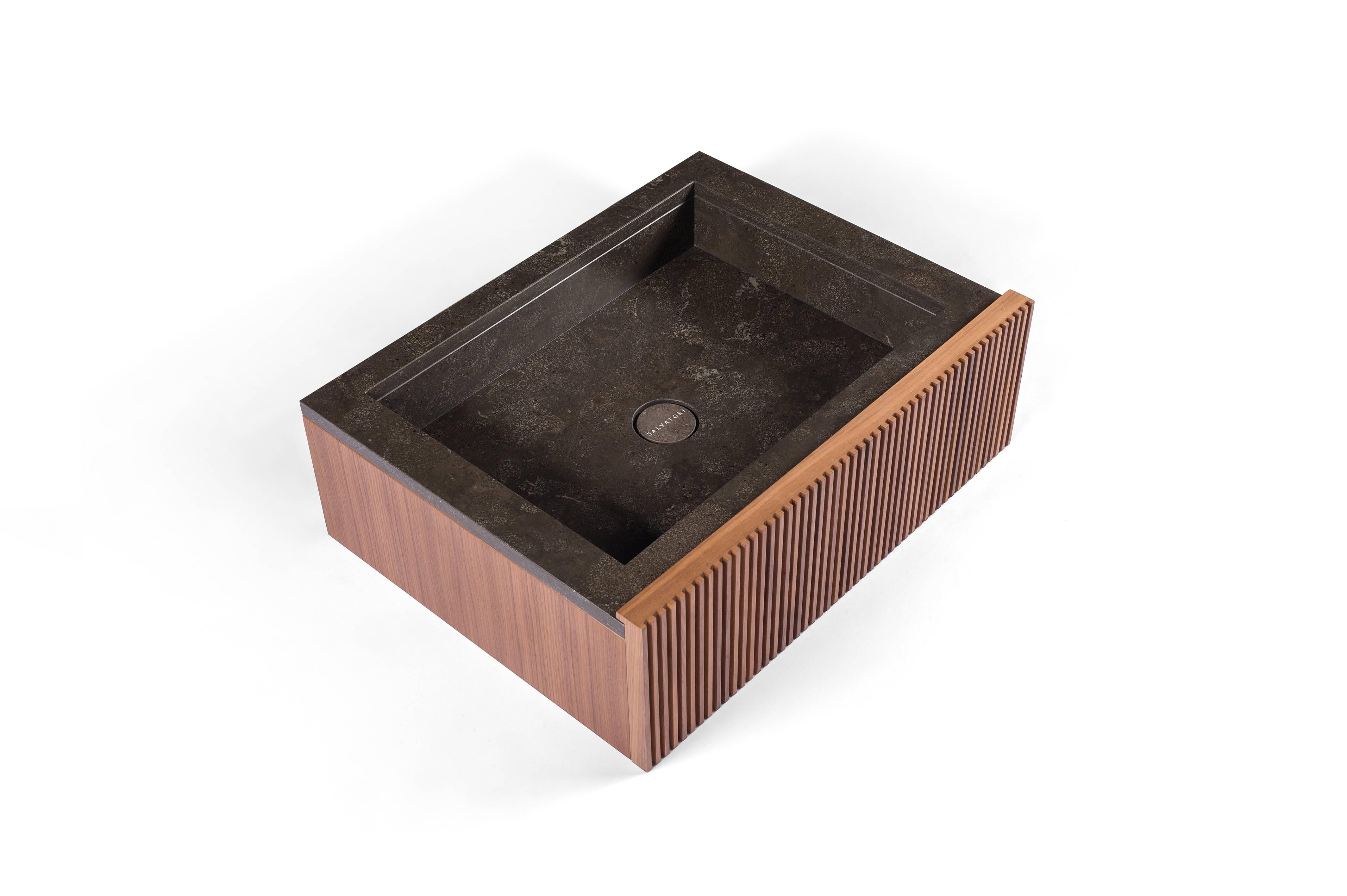 Modern Salvatori Adda 60/20 Integrated Basin in Pietra d'Avola by David Lopez Quincoces For Sale