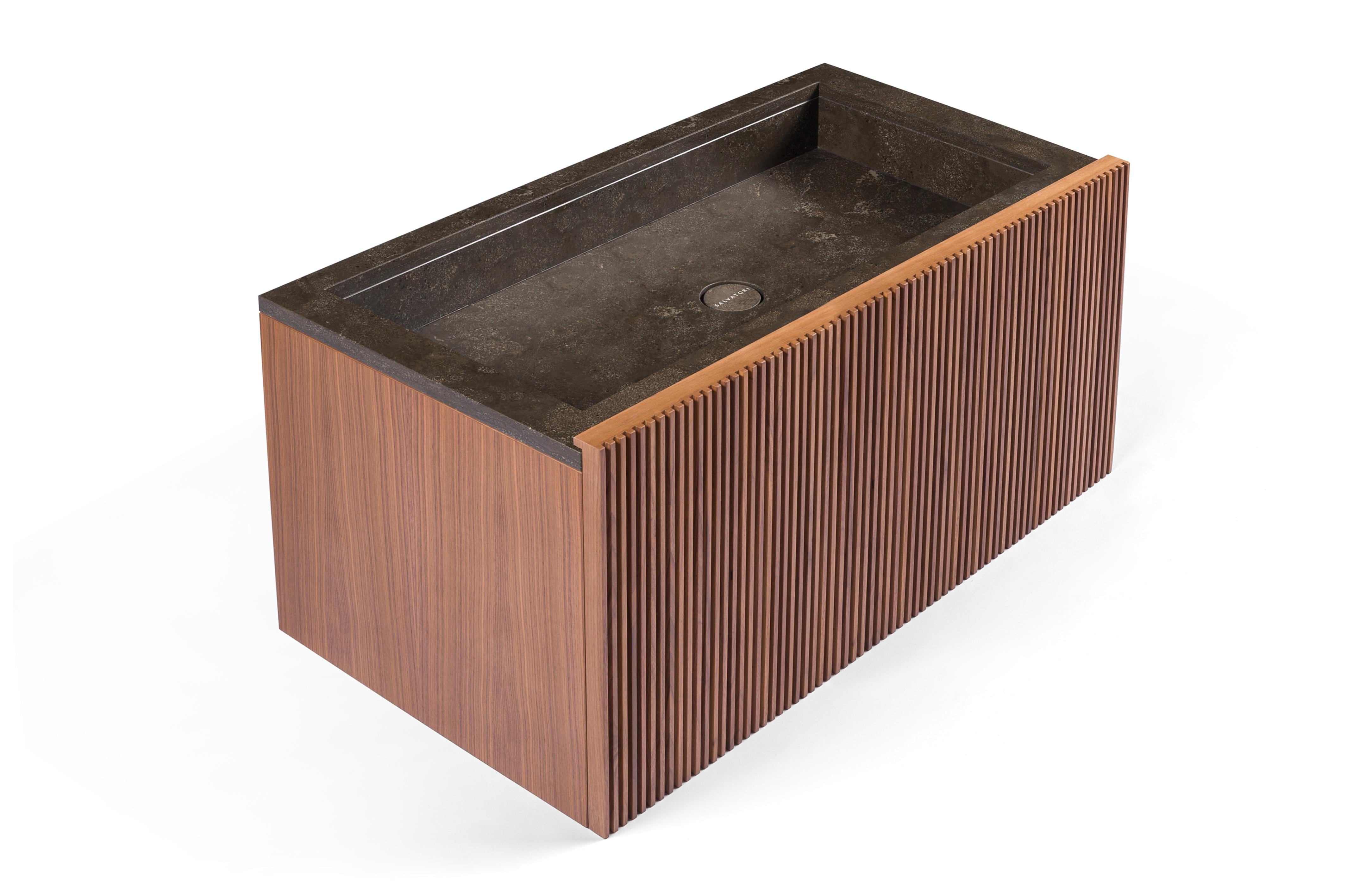 Modern Salvatori Adda Large Integrated Basin in Pietra d'Avola by David Lopez Quincoces For Sale