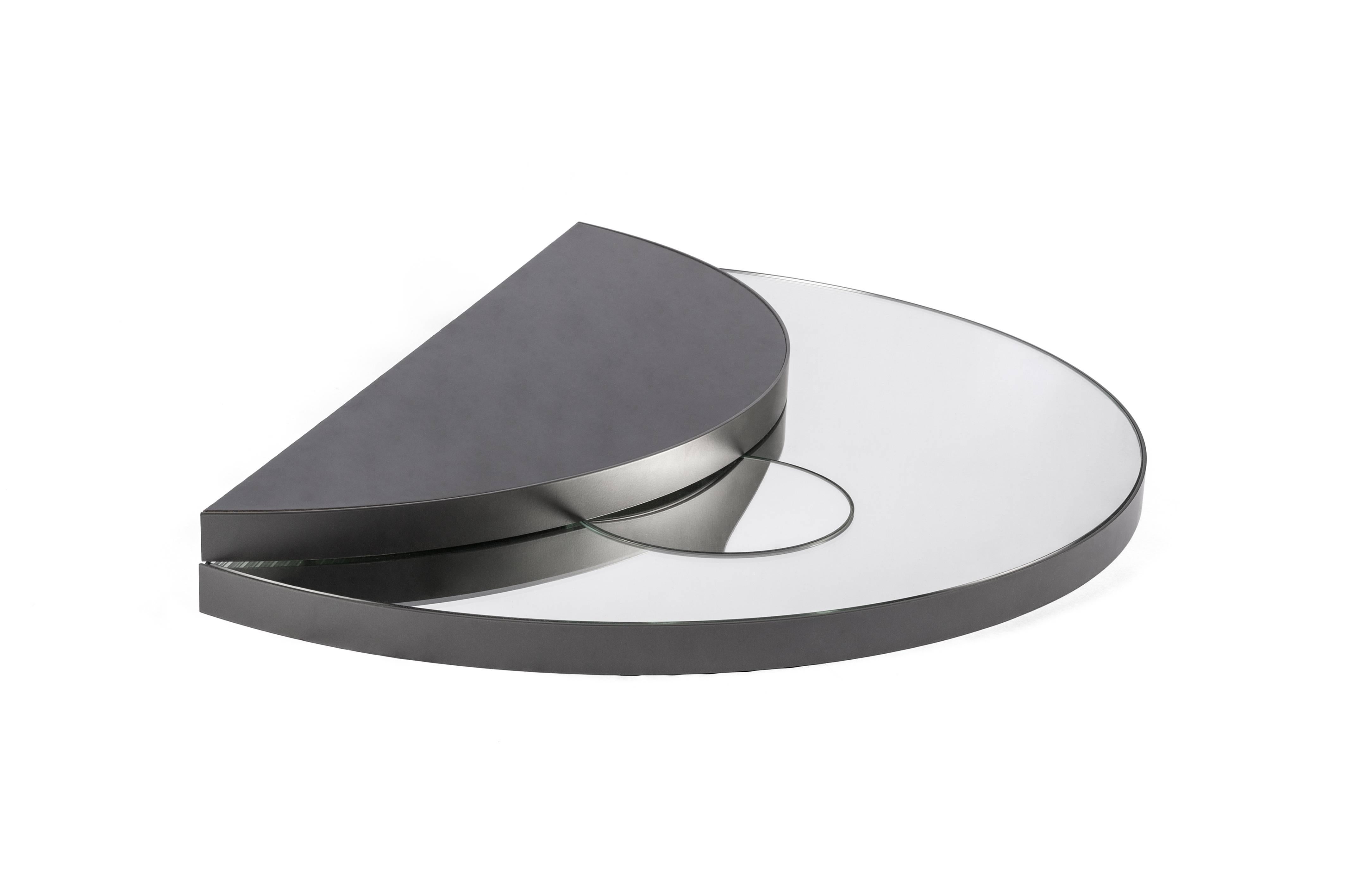 Modern Salvatori Circular Archimede Mirror with Gun-Metal Steel Frame by Elisa Ossino For Sale