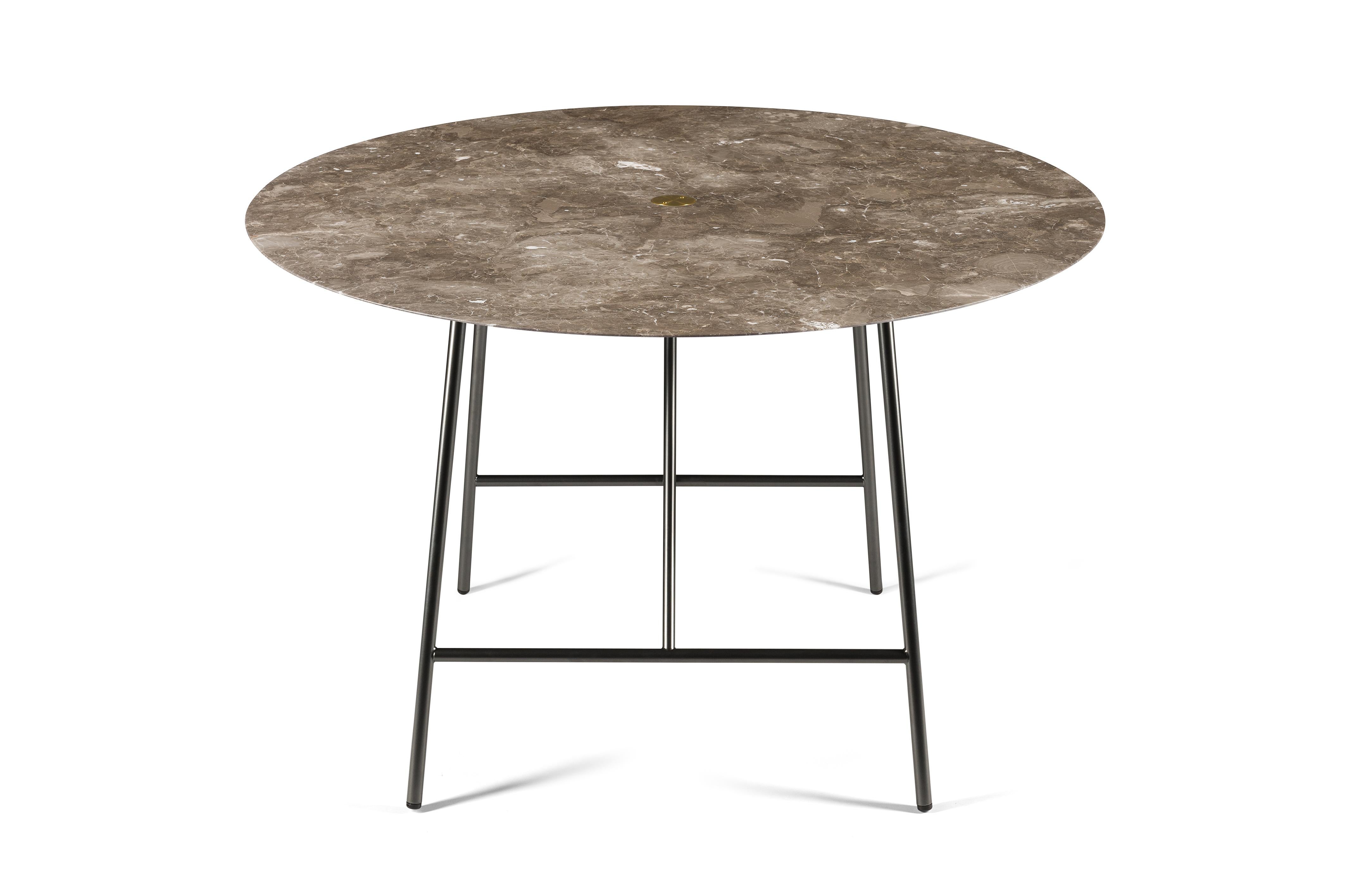 Modern Salvatori Medium W Round Dining Table in Honed Gris du Marais® Marble For Sale