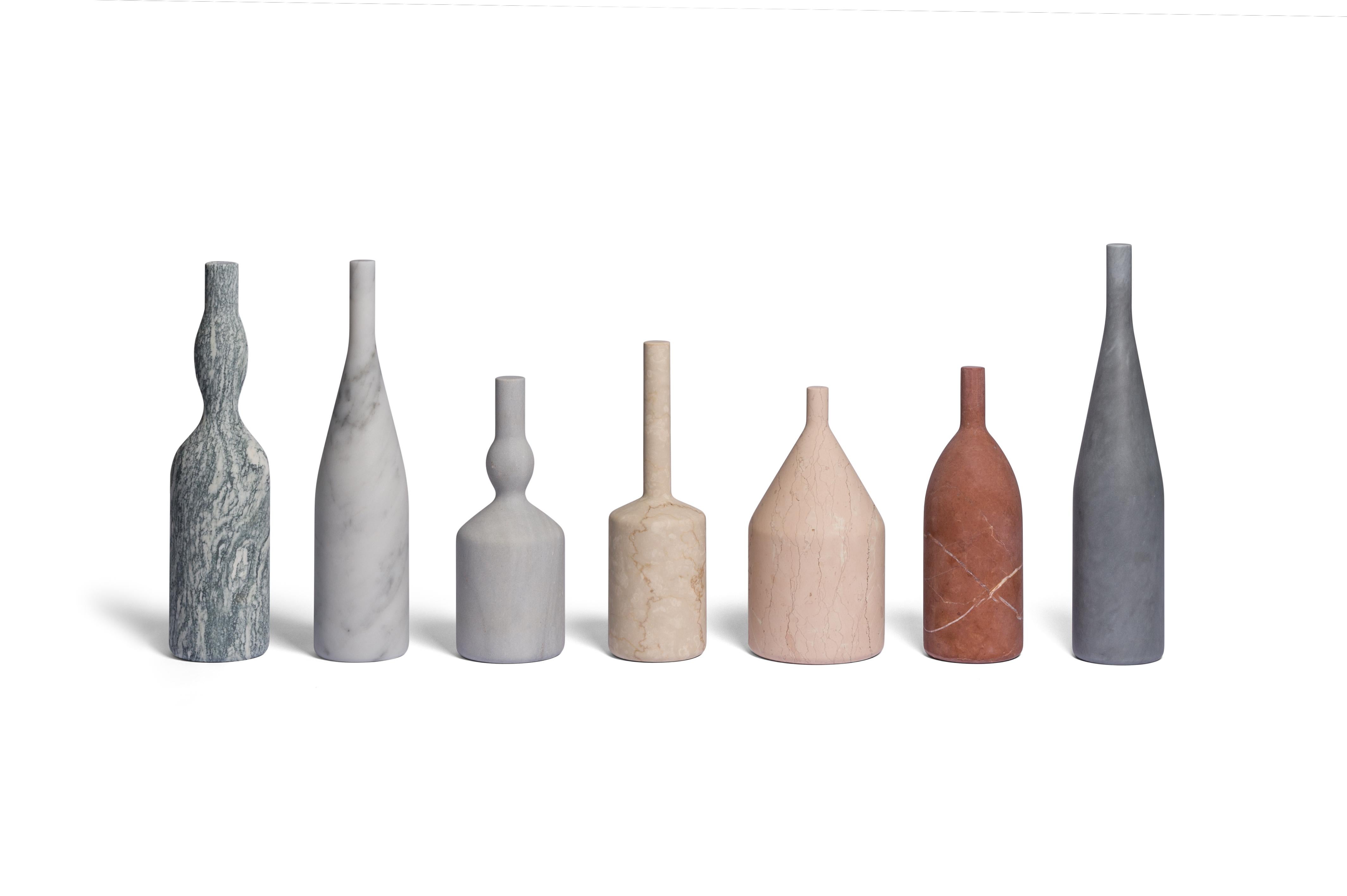 Marble Salvatori Omaggio a Morandi Bottle Sculpture in Boticcino Stone by Elisa Ossino For Sale