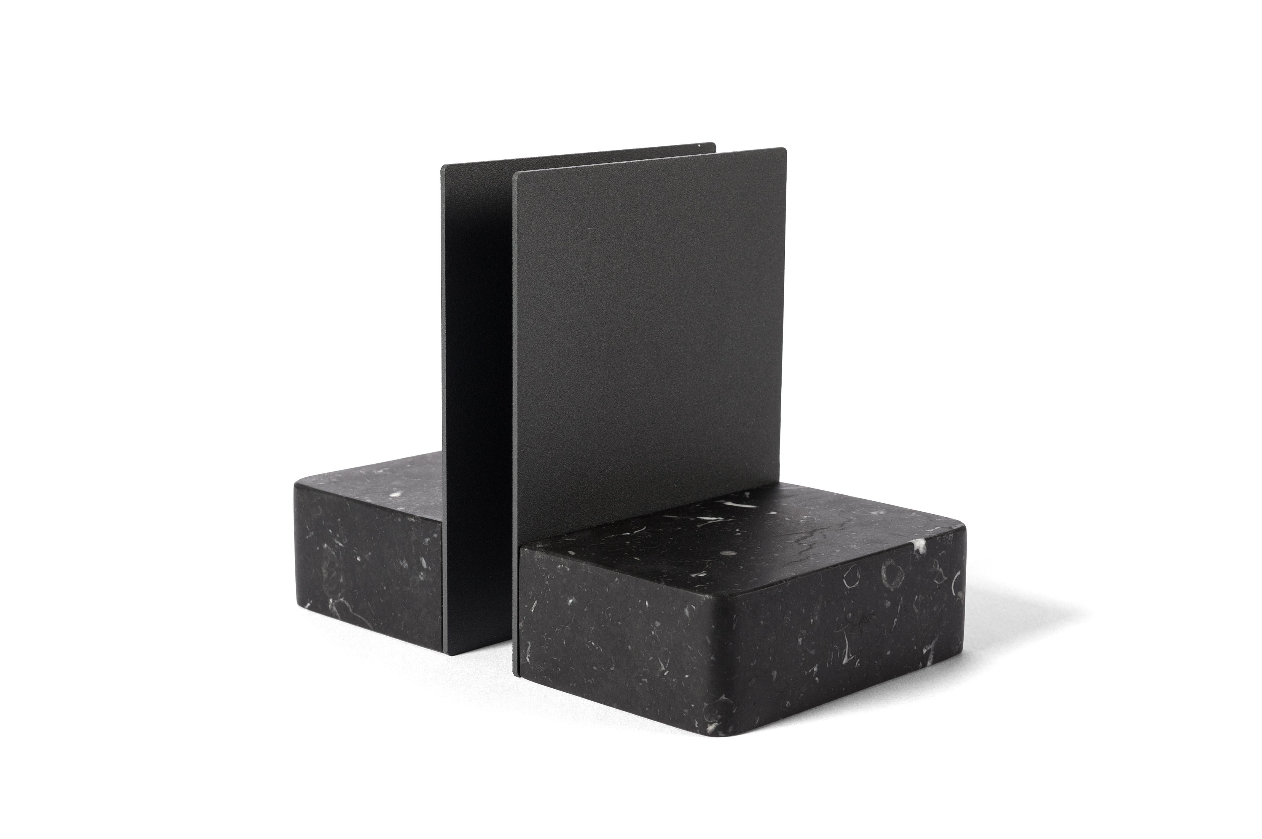 Italian Salvatori Pietra L8 Bookstends in Nero Marquinia by Piero Lissoni For Sale