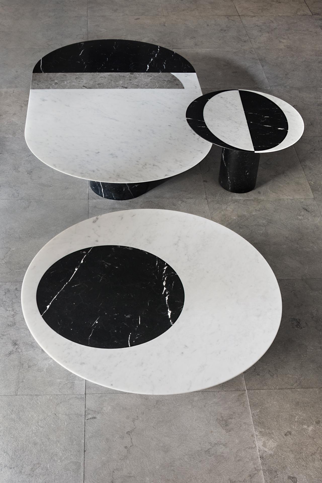 A series of coffee and dining table designed by Elisa Ossino for Salvatori, the ‘Proiezioni’ takes its name from the Italian word for “projections’ and refers to the effect of light on stone. The patterns created by inlaying different shades of