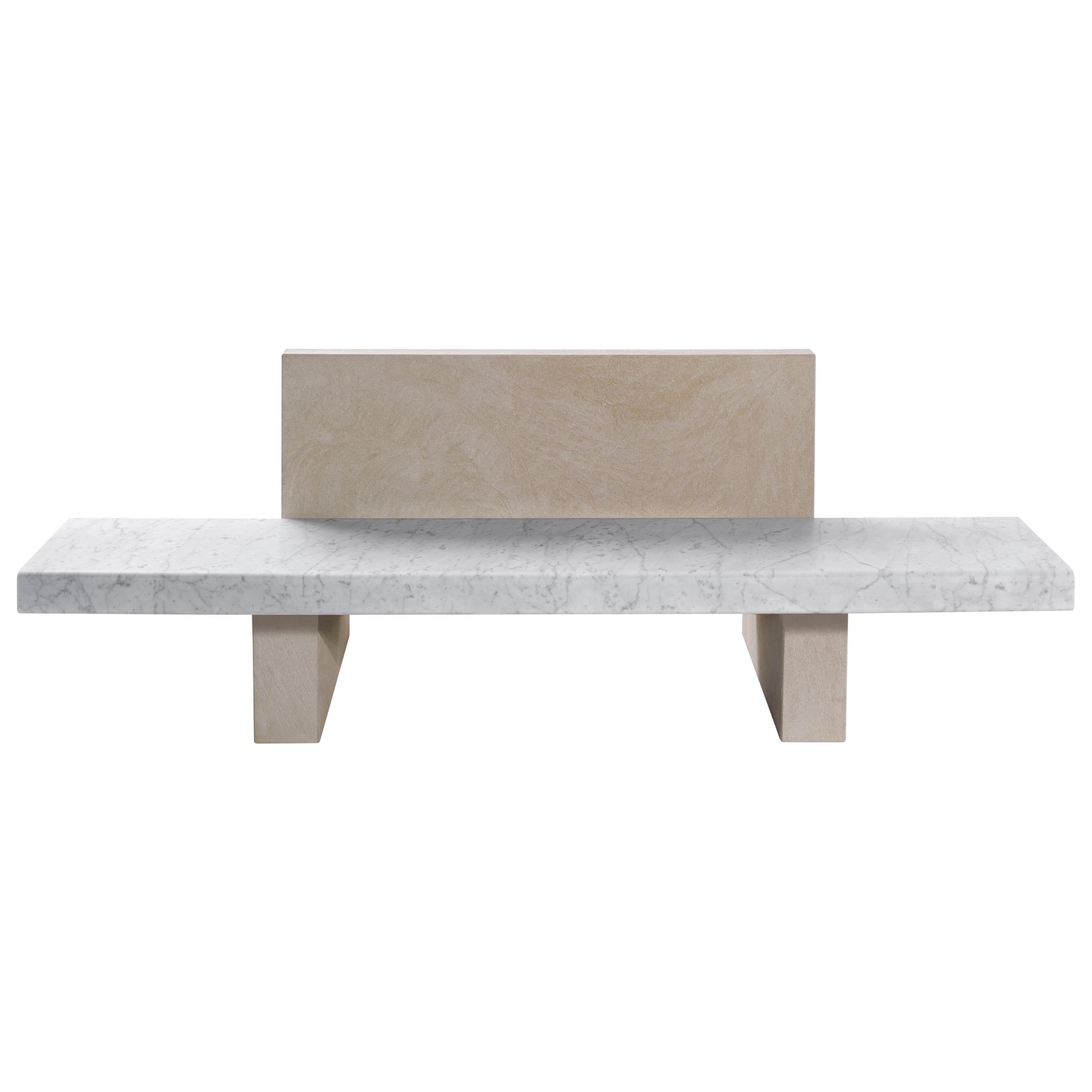 Salvatori Span Outdoor Bench in Bianco Carrara with Backrest by John Pawson For Sale
