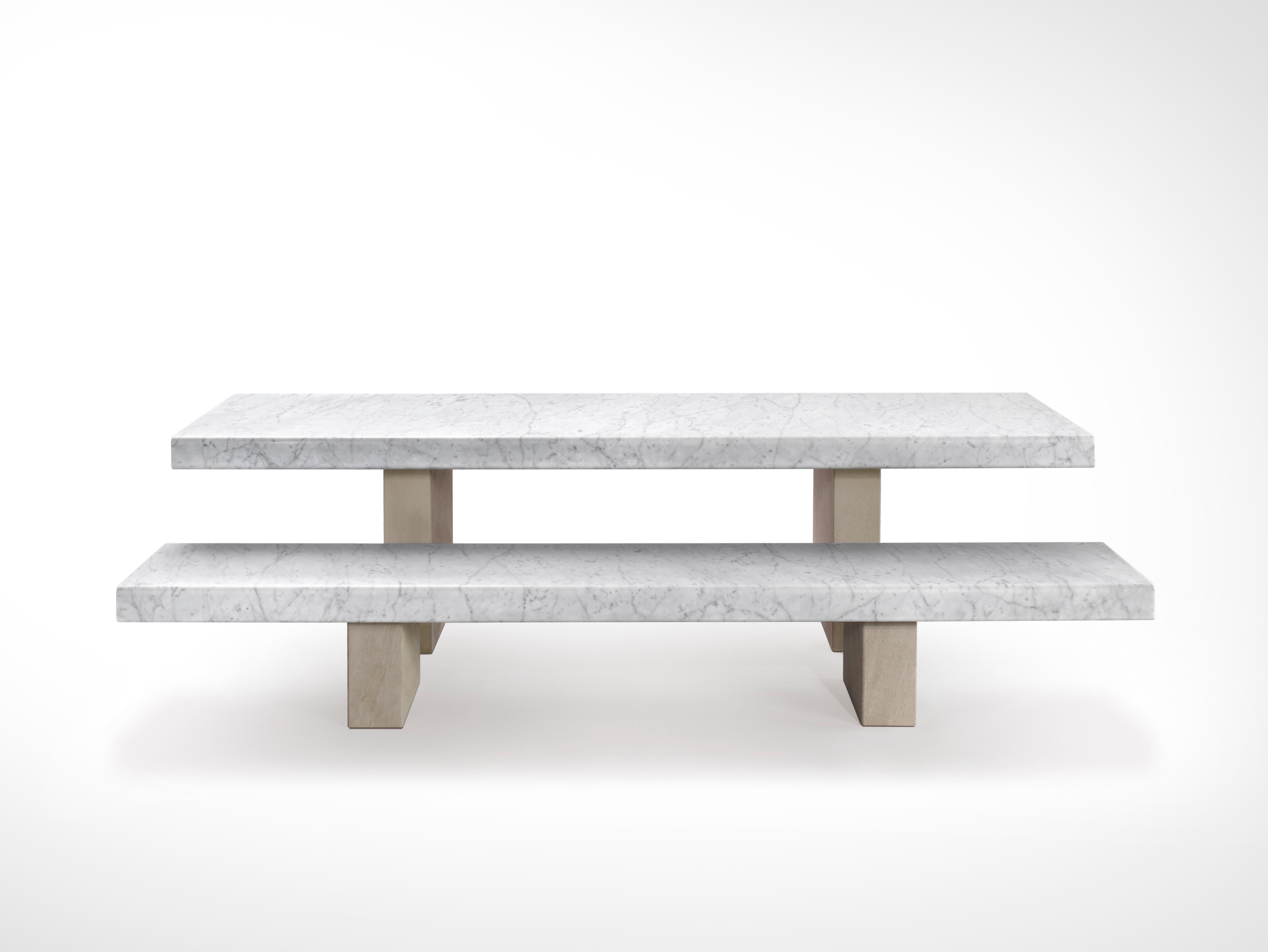 Salvatori Span Outdoor Table and Bench in Bianco Carrara & Avana by John Pawson For Sale