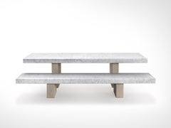 Salvatori Span Outdoor Table and Bench in Bianco Carrara & Avana by John Pawson