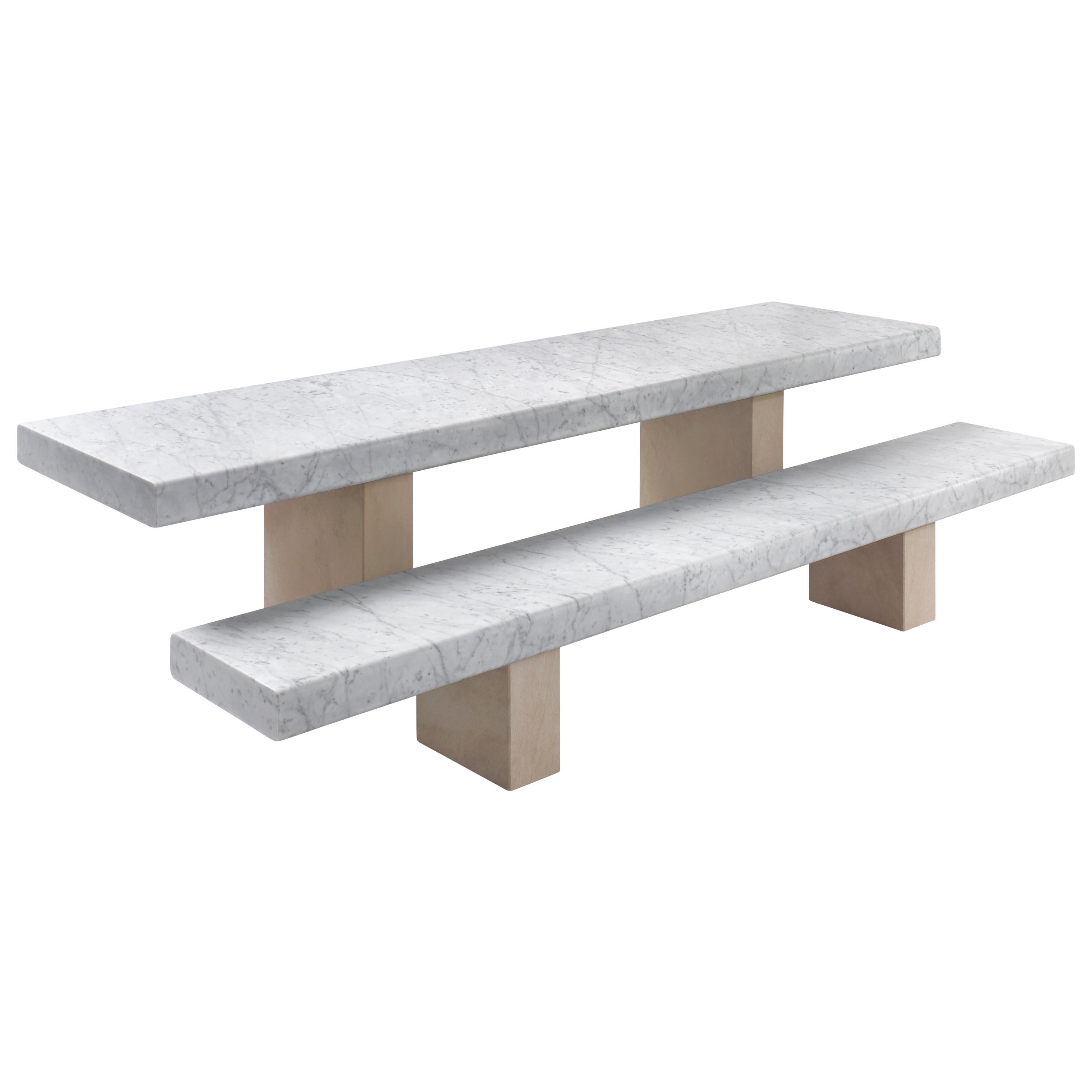 Modern Salvatori Span Outdoor Table and Bench in Bianco Carrara & Avana by John Pawson For Sale