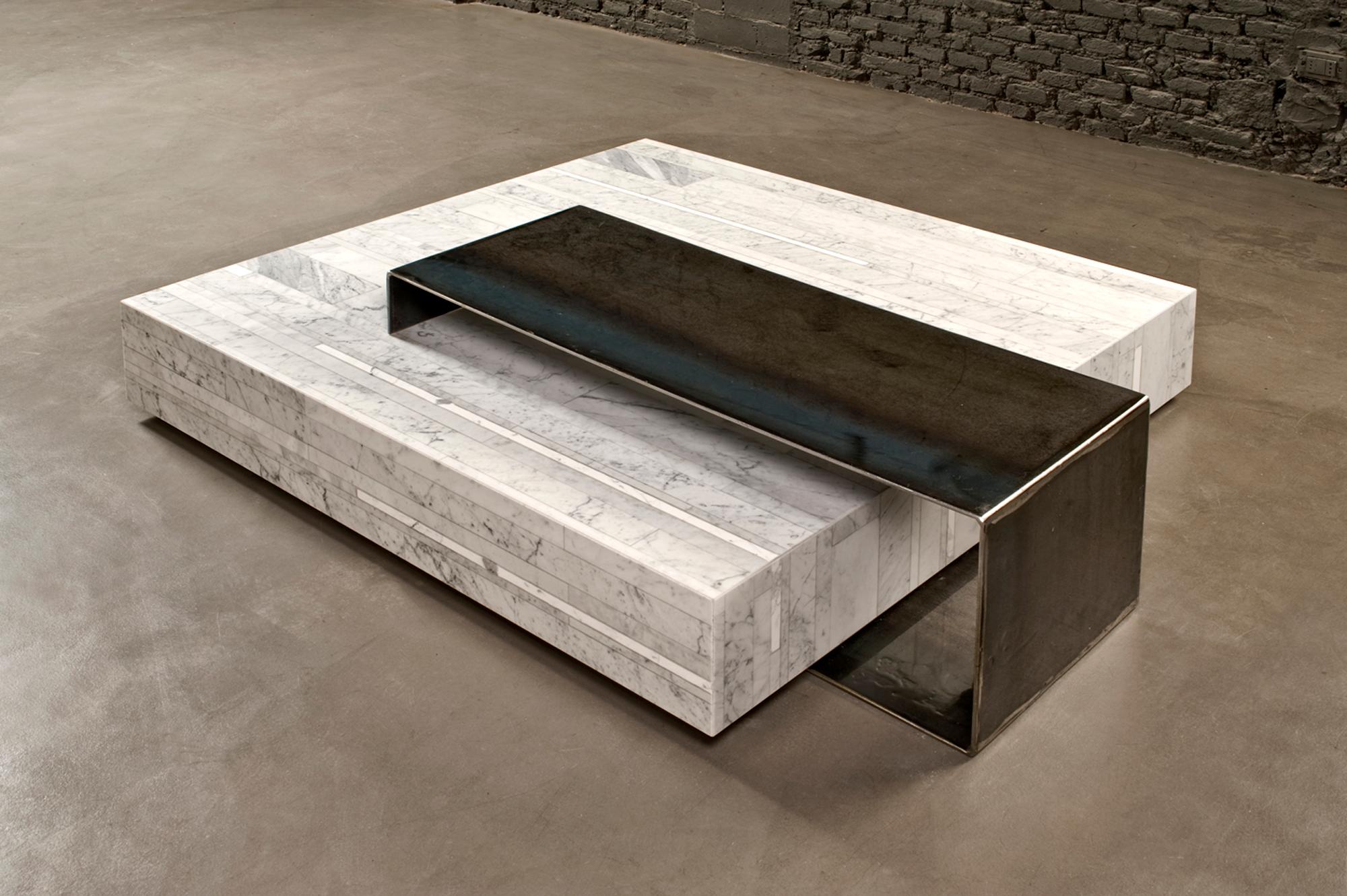 Italian Salvatori Ta_Volo Coffee Table in Iron & Bianco Carrara Marble by Franz Siccardo For Sale