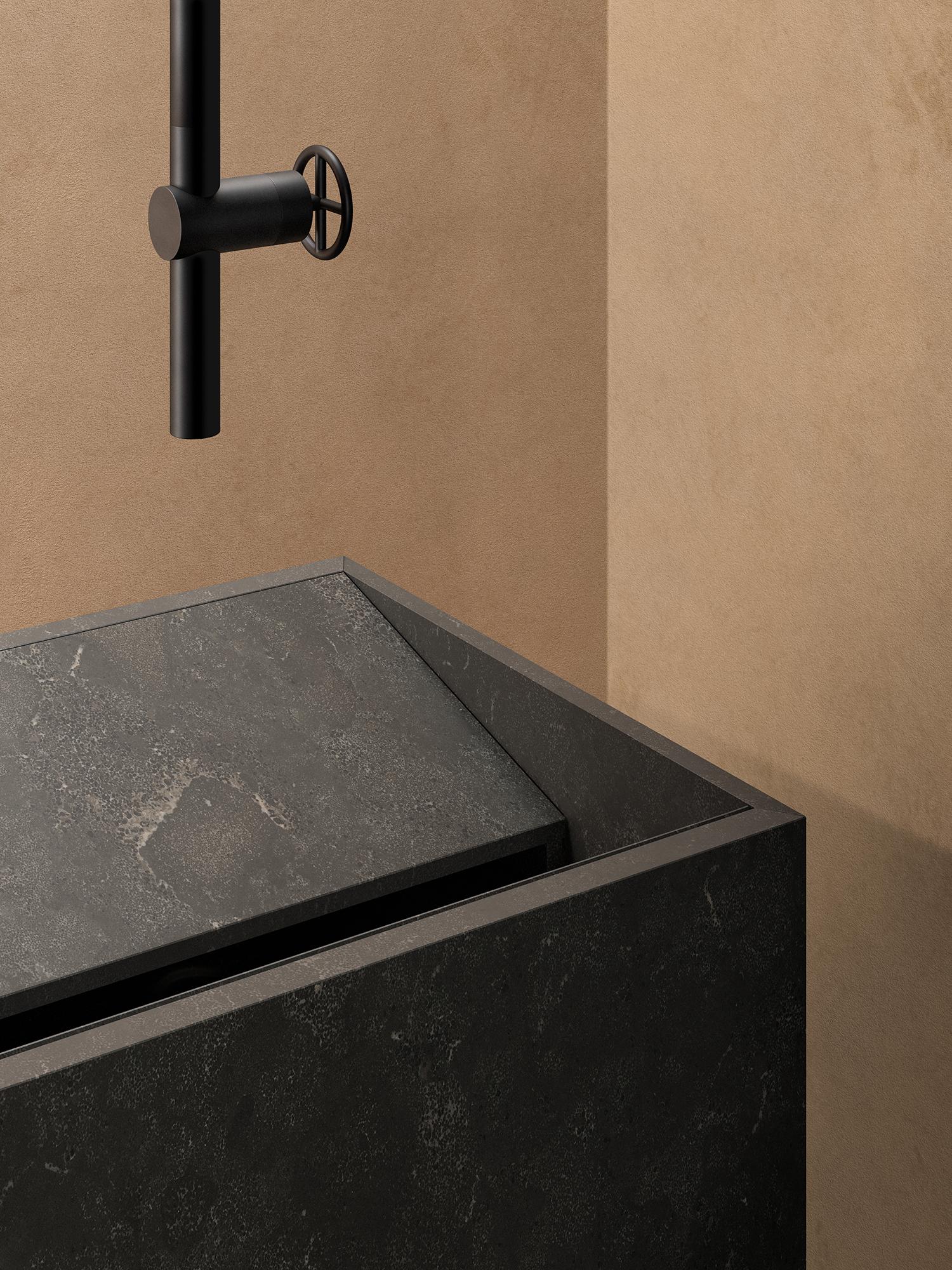 Italian Salvatori Vasco 40 Freestanding Basin in Honed Pietra d'Avola Stone For Sale