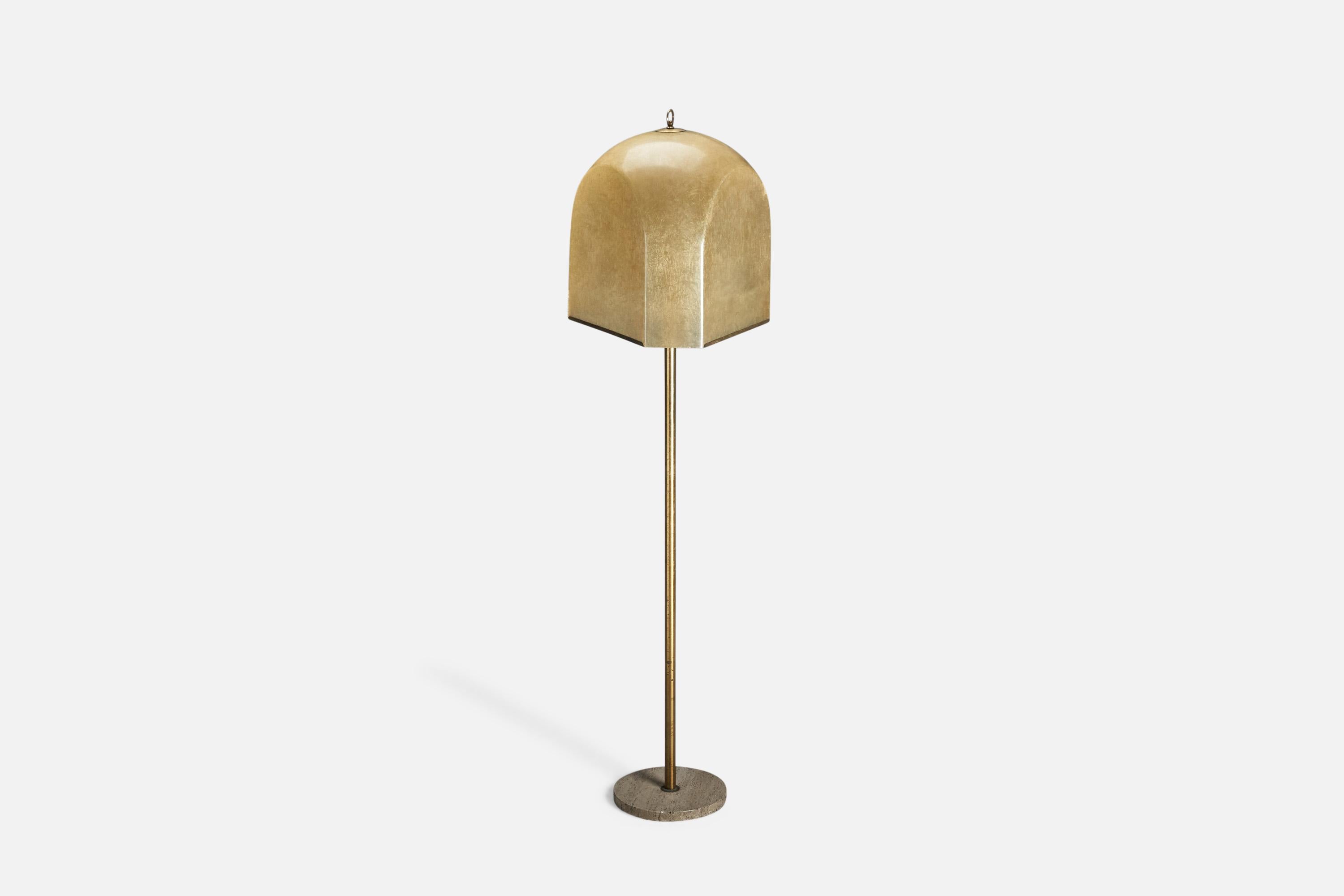 Mid-Century Modern Salvatorre Gregorietti, Floor Lamp, Brass, Travertine, Fiberglass, Italy, 1960s