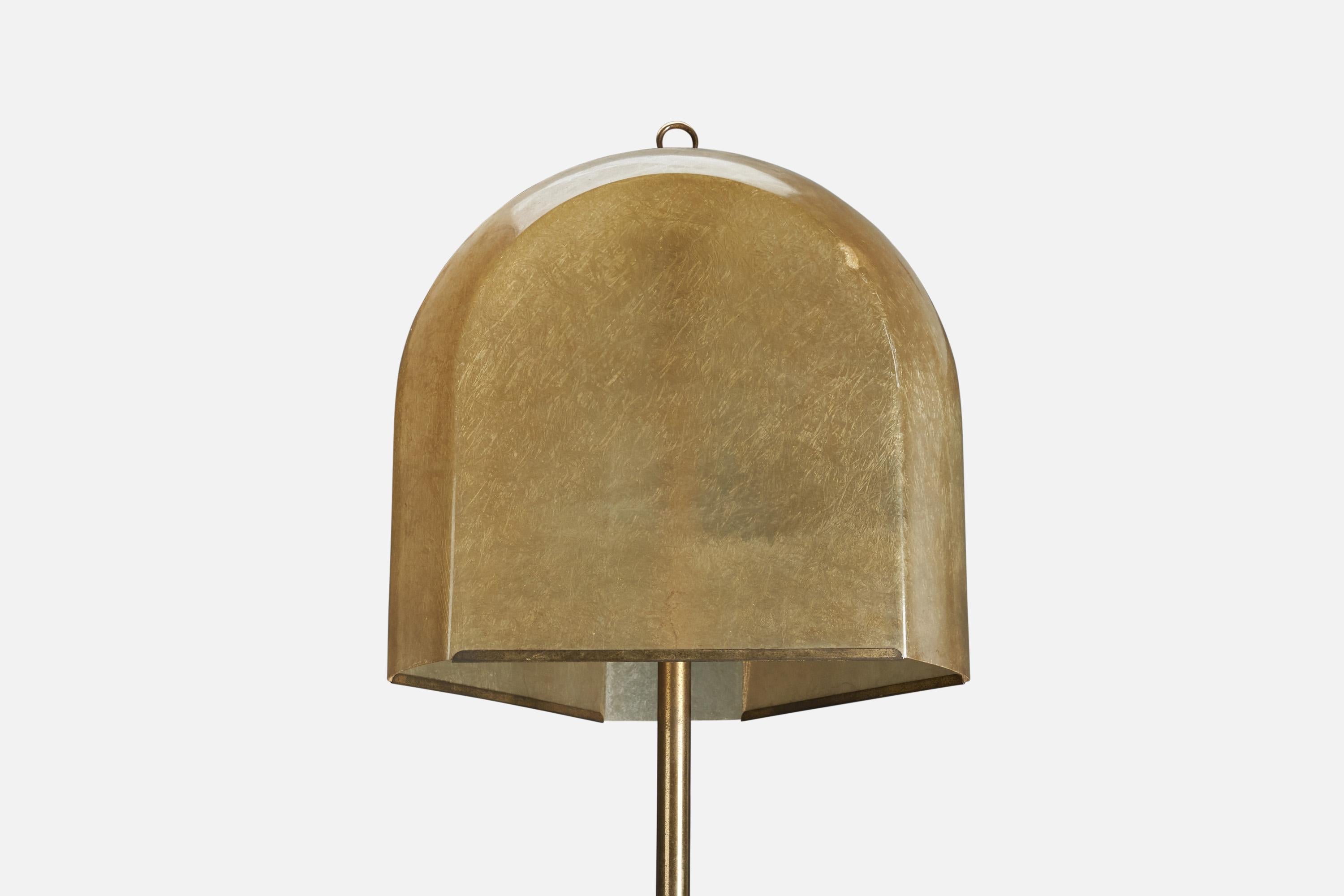 Italian Salvatorre Gregorietti, Floor Lamp, Brass, Travertine, Fiberglass, Italy, 1960s