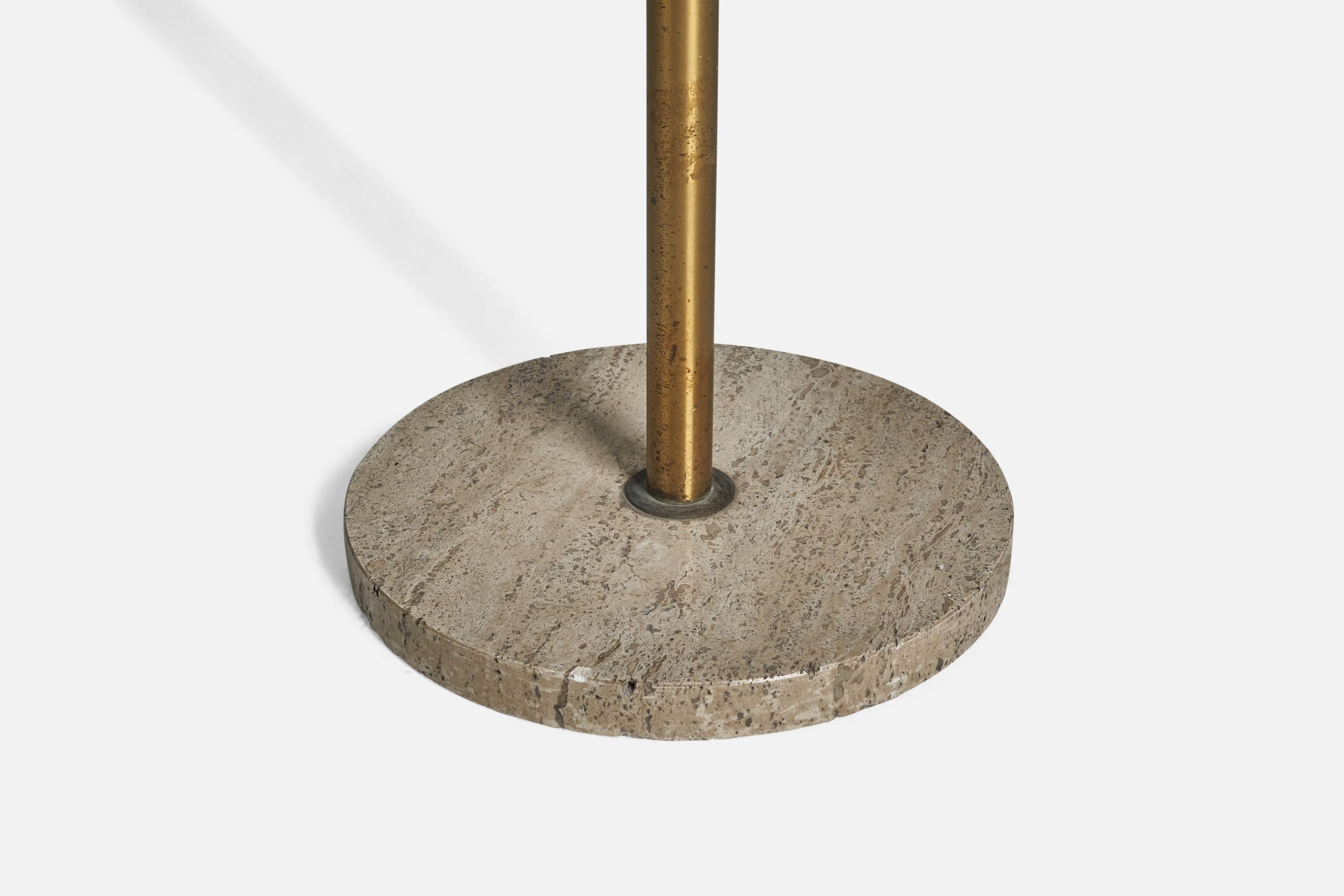 Salvatorre Gregorietti, Floor Lamp, Brass, Travertine, Fiberglass, Italy, 1960s In Good Condition In High Point, NC