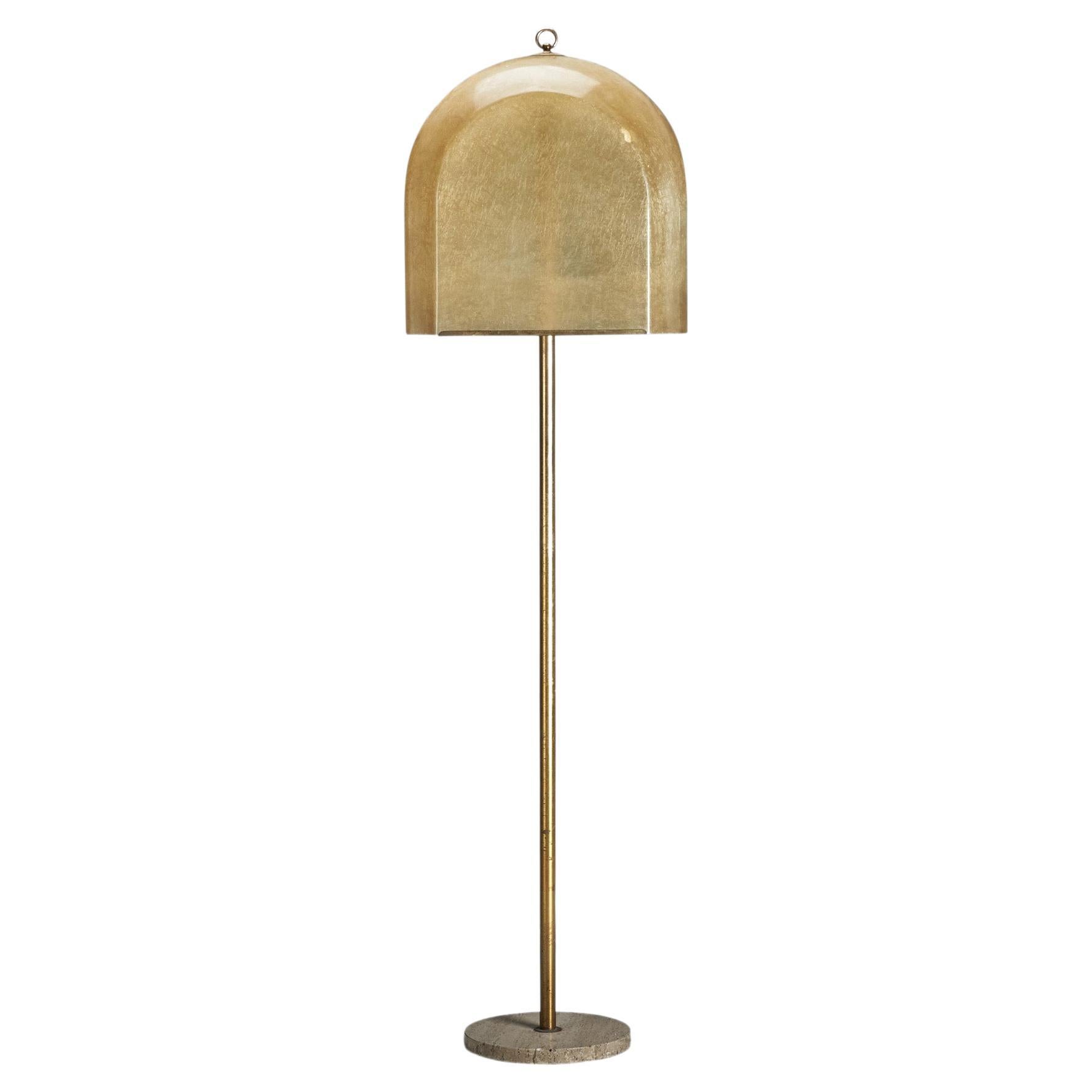Salvatorre Gregorietti, Floor Lamp, Brass, Travertine, Fiberglass, Italy, 1960s