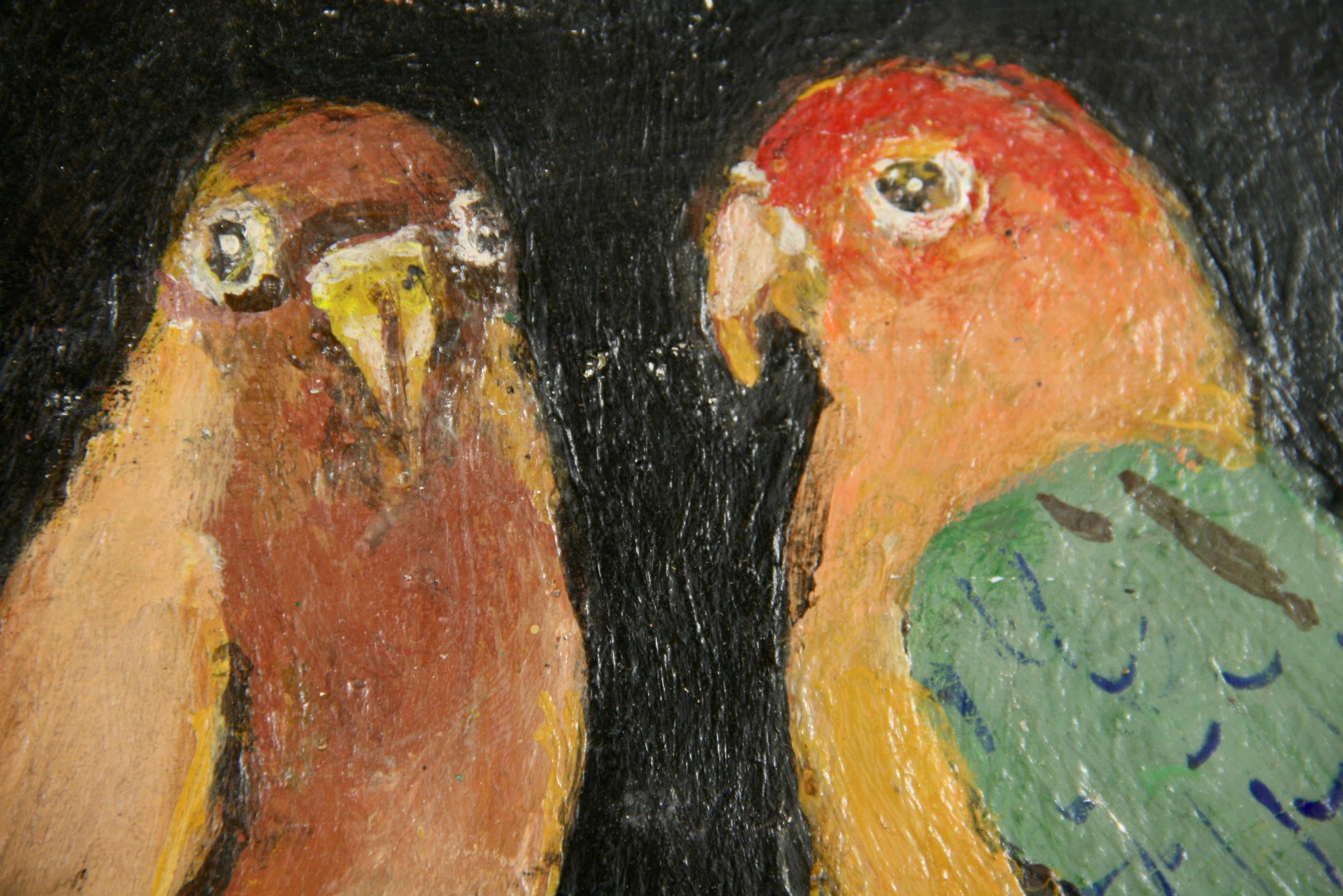  Parrots Animal  Landscape  Painting - Beige Landscape Painting by Salvaz