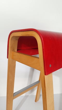 Tabourets de bar Salve par Ehlén Johanssonv pour IKEA en contreplaqué naturel et rouge, années 90