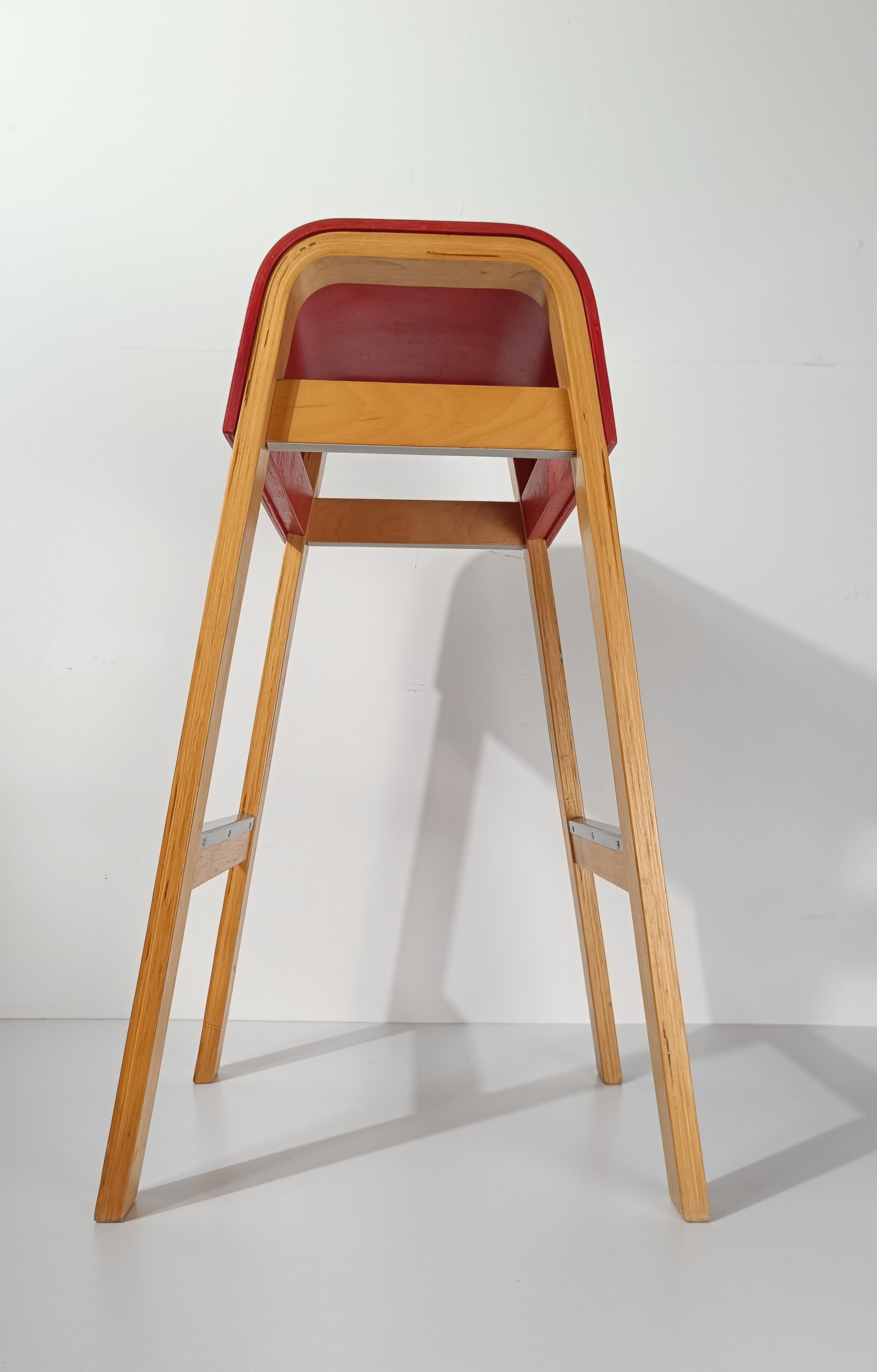 Tabourets de bar Salve par Ehlén Johanssonv pour IKEA en contreplaqué naturel et rouge, années 90 en vente 1