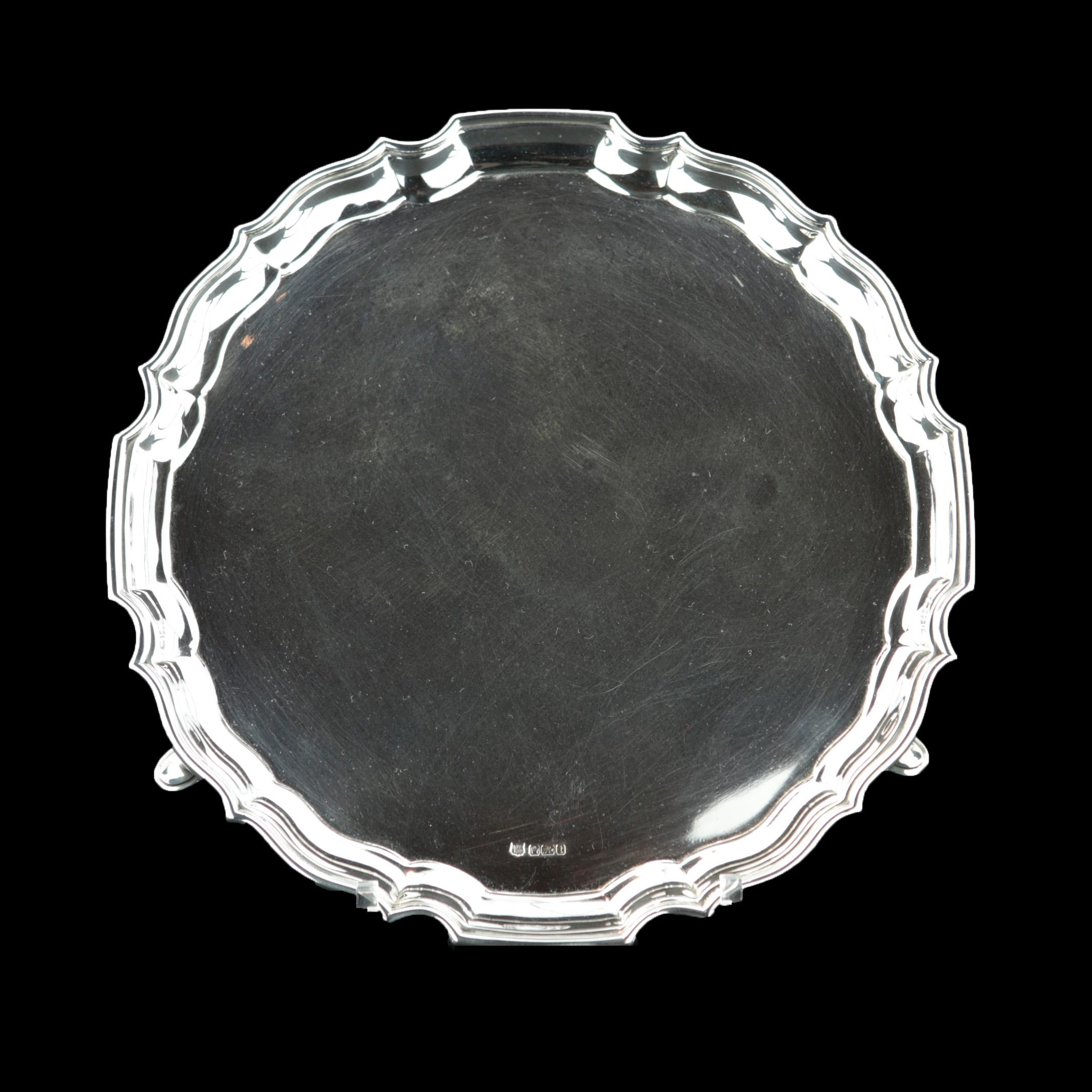 Salver Tray 925/- Sterling Silver, Great Britain, Sheffield 1911, Hallmarked In Good Condition For Sale In Muenster, NRW