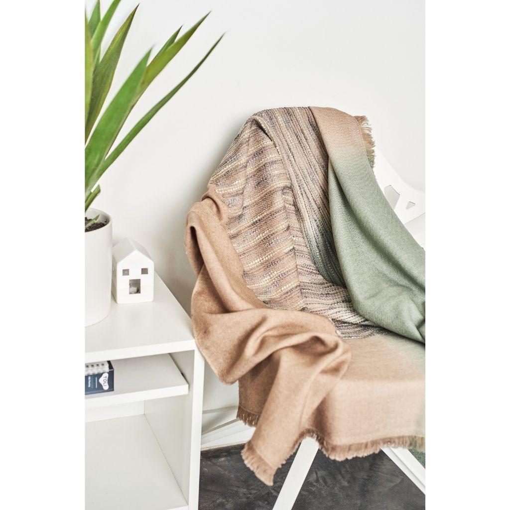 Hand-Woven Salvia Handloom Throw / Blanket Ombre Dyed in Merino For Sale