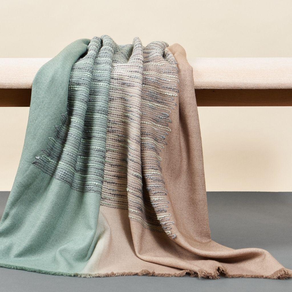 Salvia Queen Coverlet / Bedspread Hand-woven Artisanal Ombre Dyed in Soft Merino For Sale 5