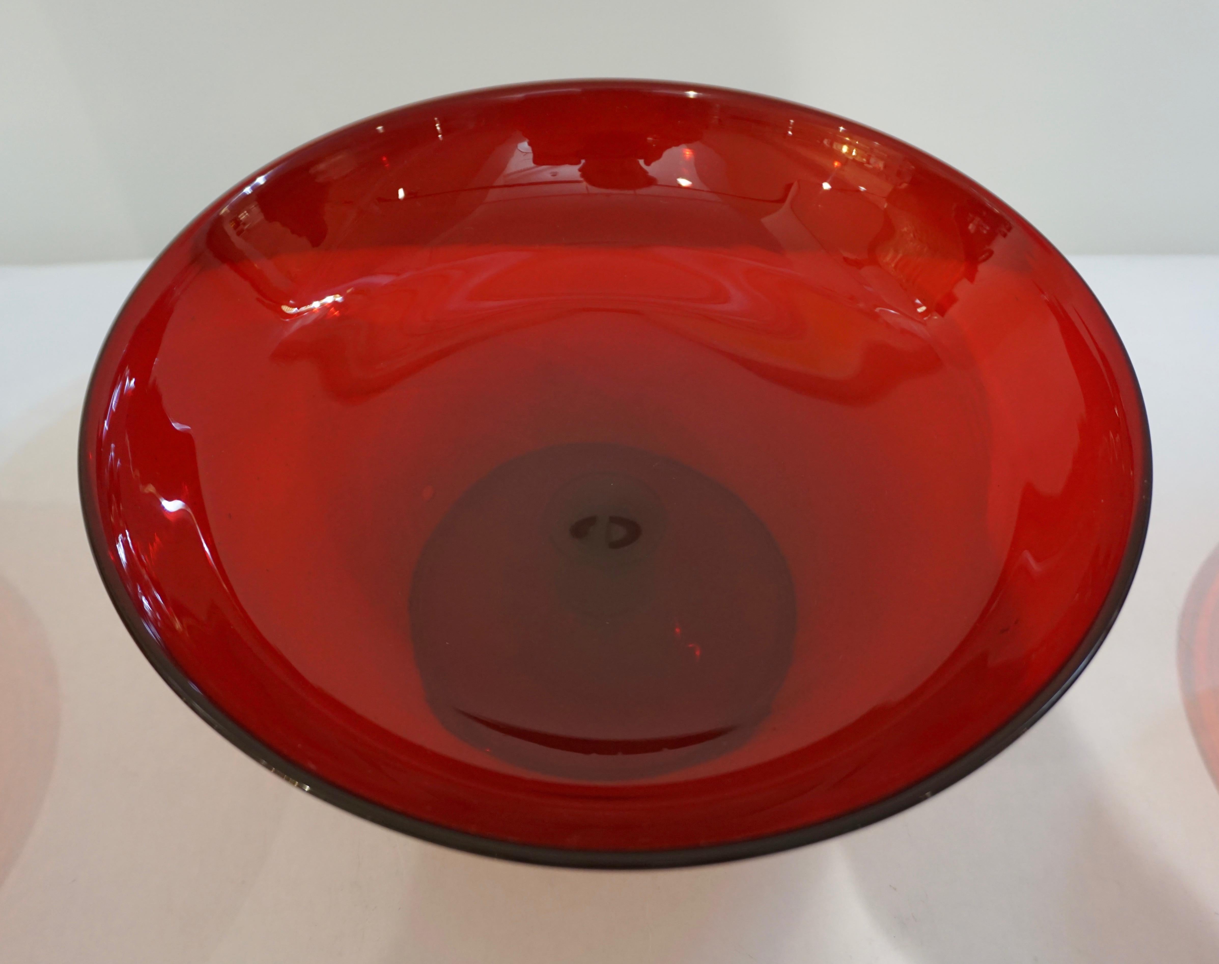 Salviati, 1940s Italian Antique Ruby Red Murano Art Glass Compote Dish or Bowl In Excellent Condition In New York, NY