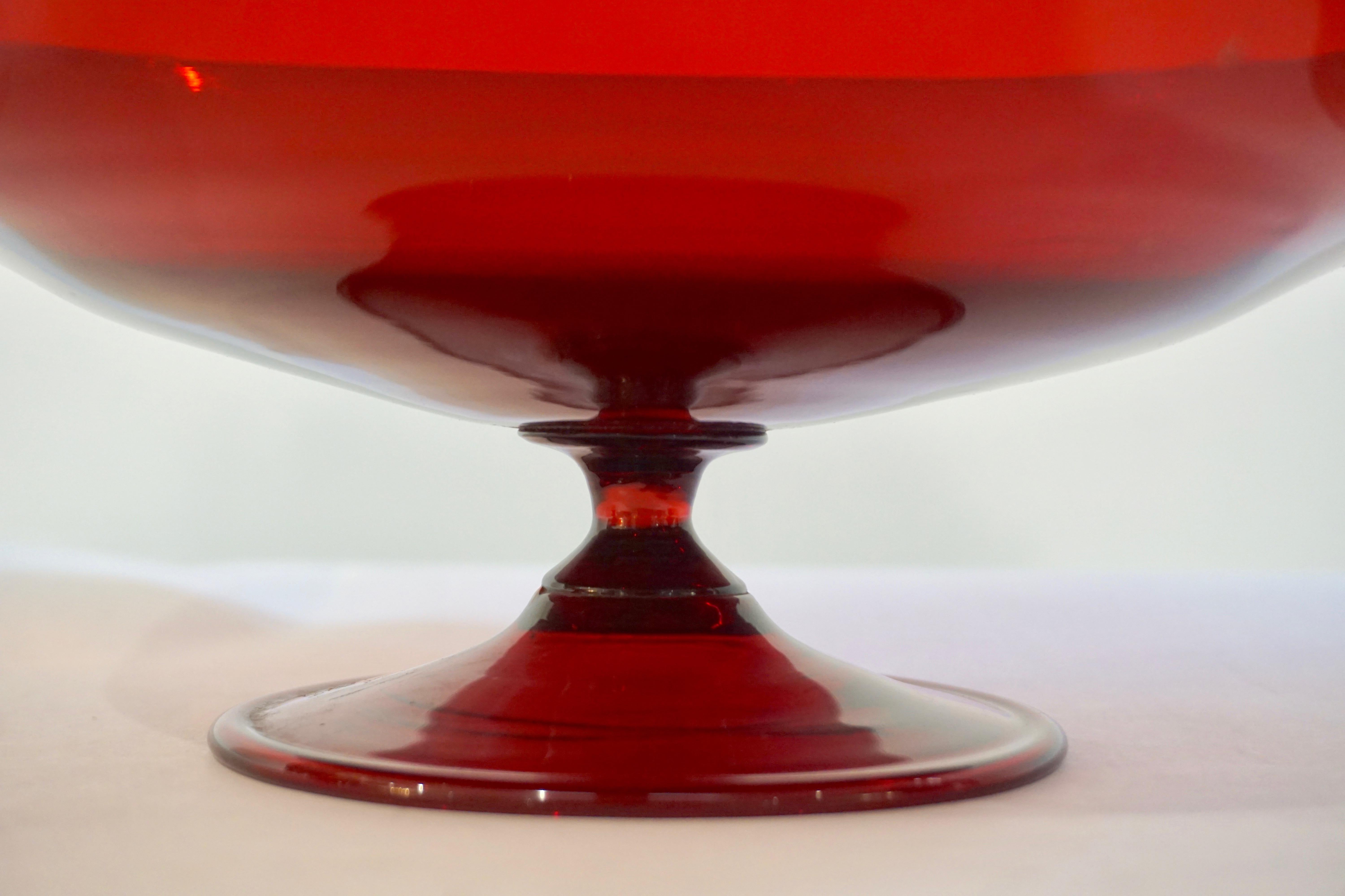 Mid-20th Century Salviati, 1940s Italian Antique Ruby Red Murano Art Glass Compote Dish or Bowl