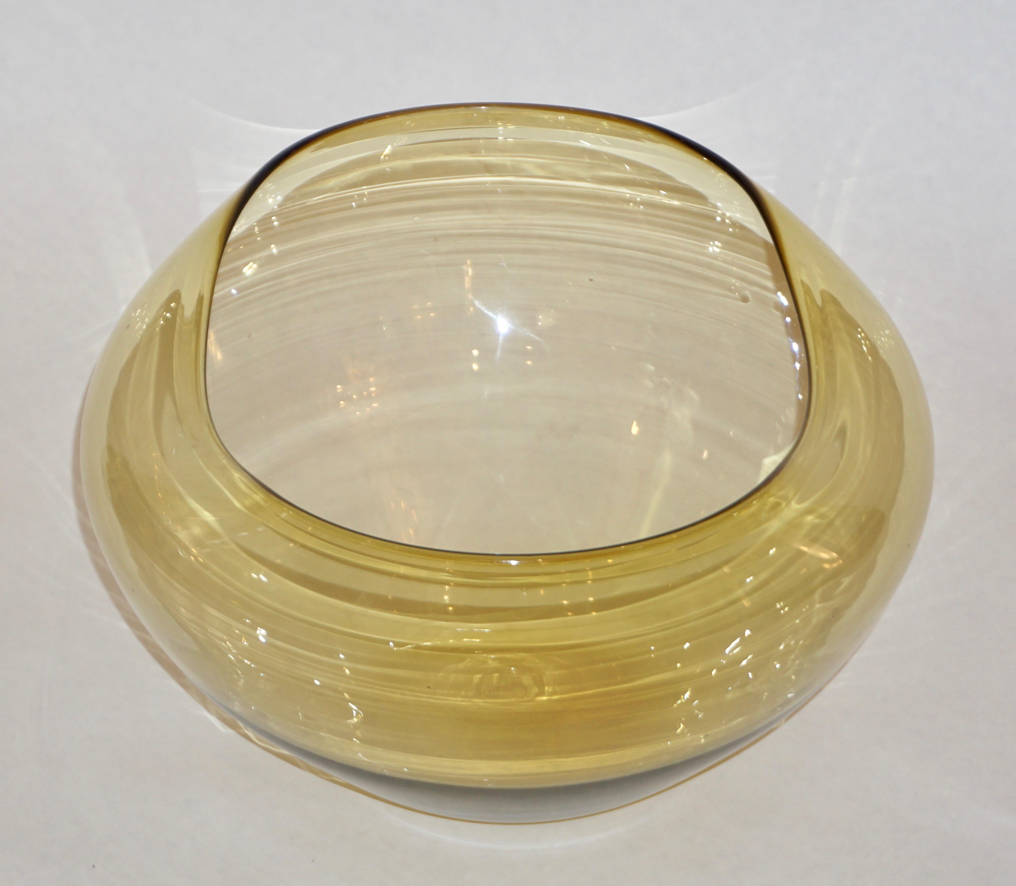 Mid-Century Modern Salviati 1970s Italian Vintage Organic Amber Gold Murano Art Glass Bowl 