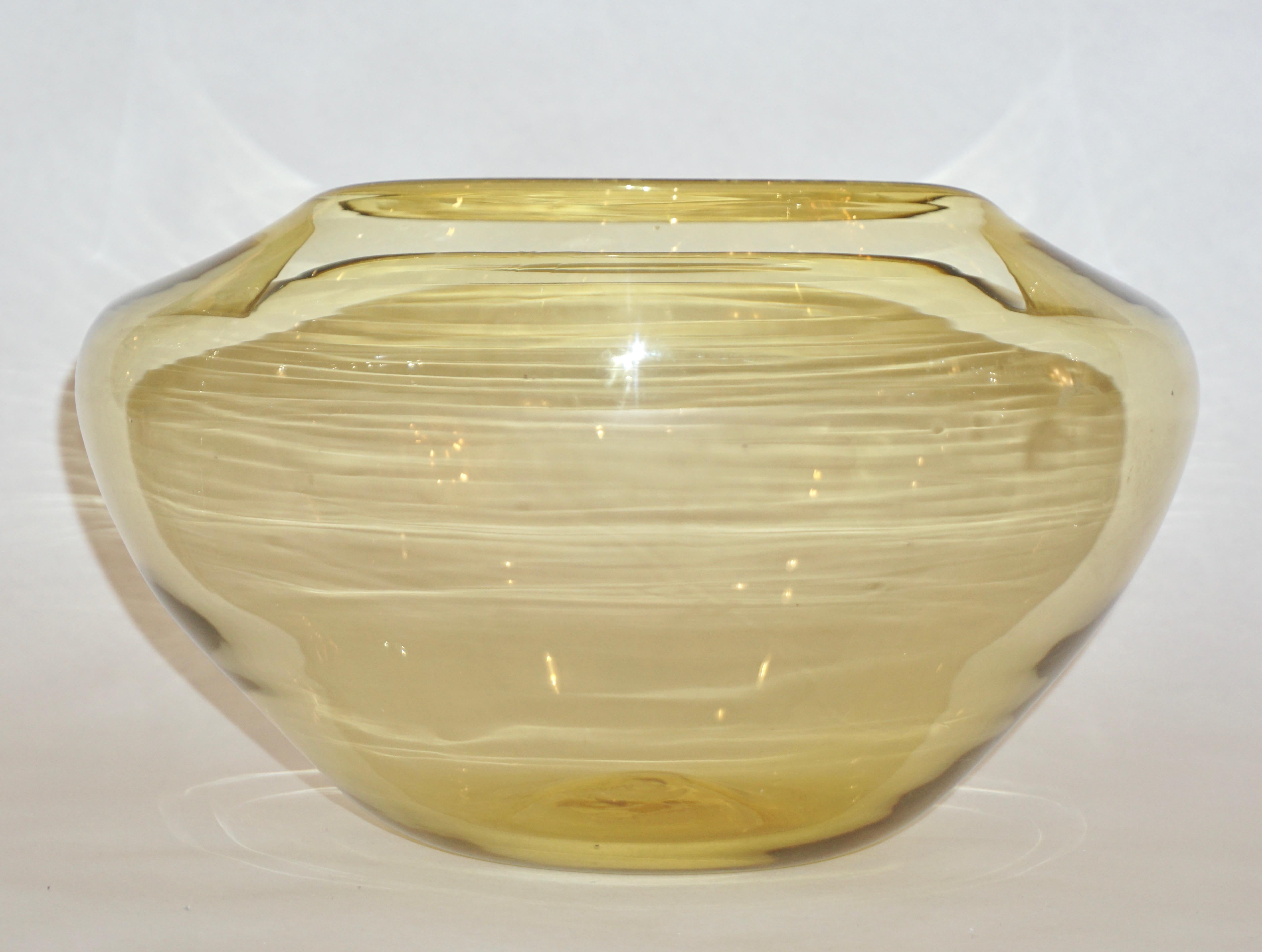 Late 20th Century Salviati 1970s Italian Vintage Organic Amber Gold Murano Art Glass Bowl 