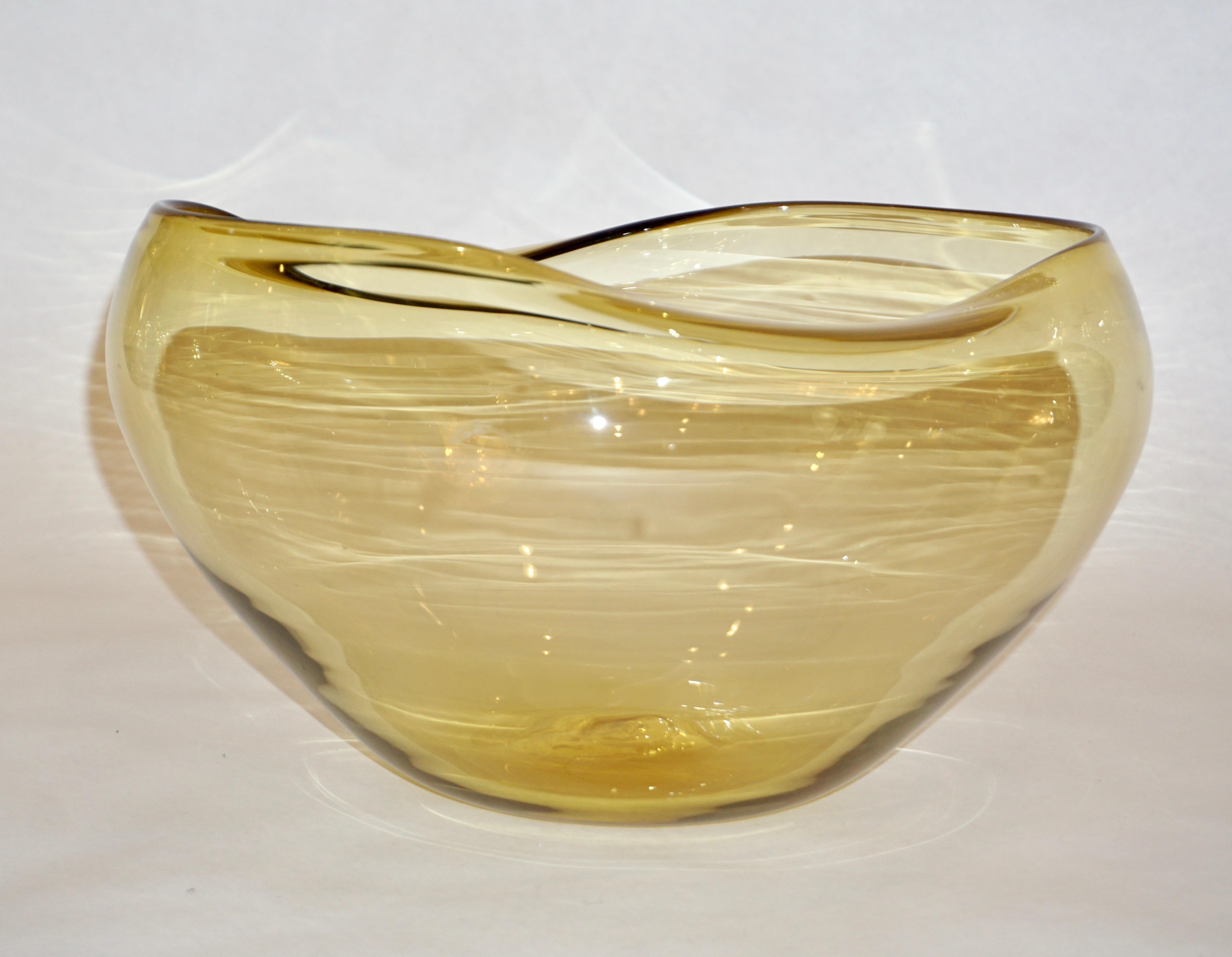 Salviati 1970s Italian Vintage Organic Amber Gold Murano Art Glass Bowl  1