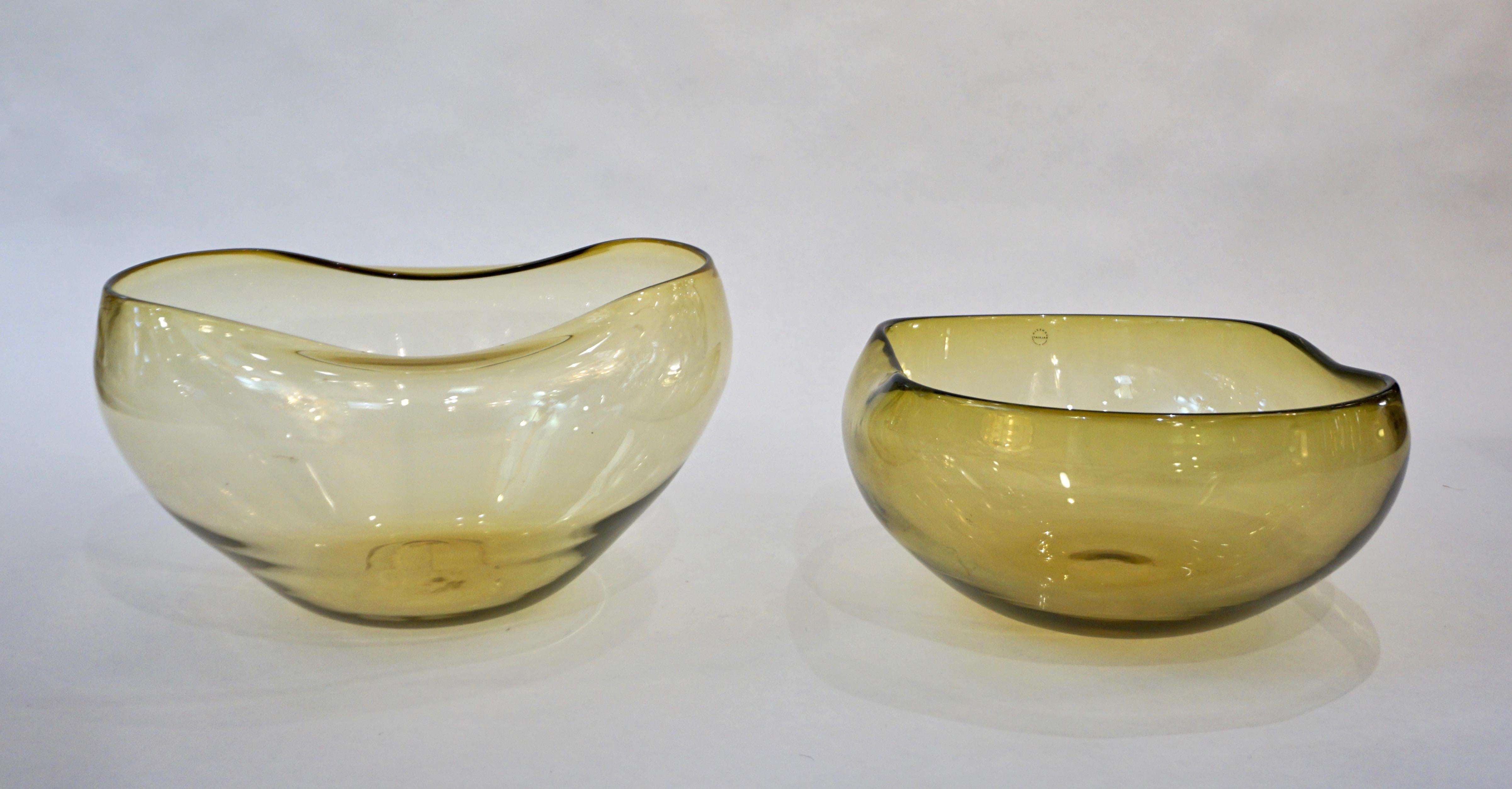 Salviati 1970s Italian Vintage Organic Amber Gold Murano Art Glass Bowl  2