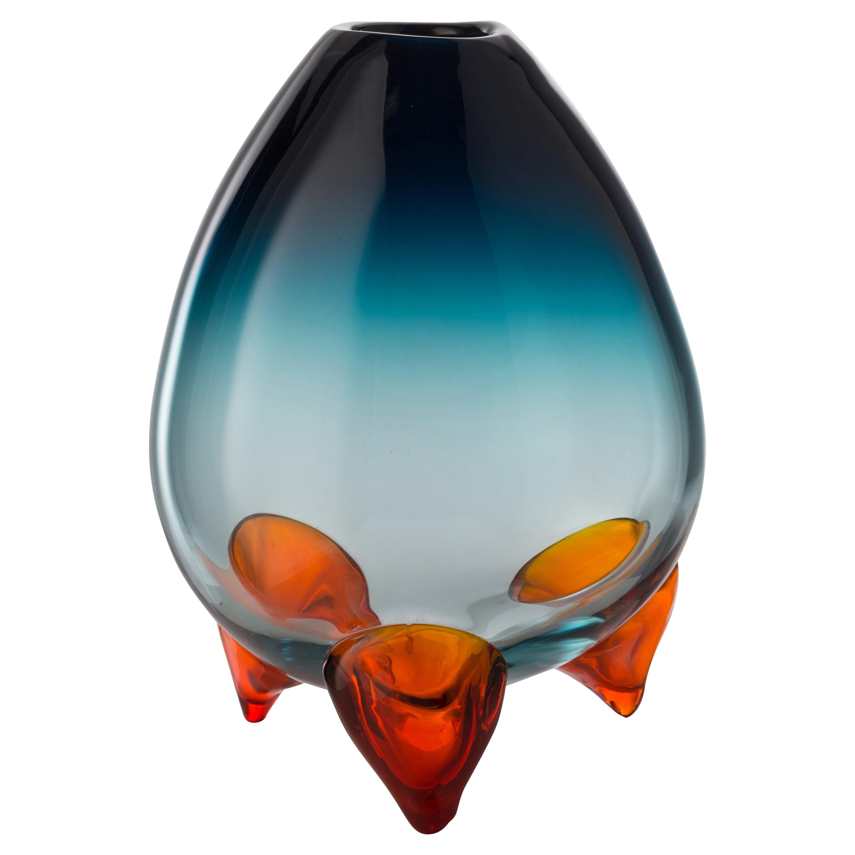 Salviati Abisso Glass Vase in Green and Orange For Sale