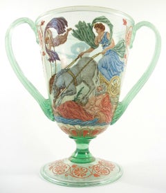 Salviati, Antique Hand Painted Venetian Glass Urn, Italy, Early 20th Century