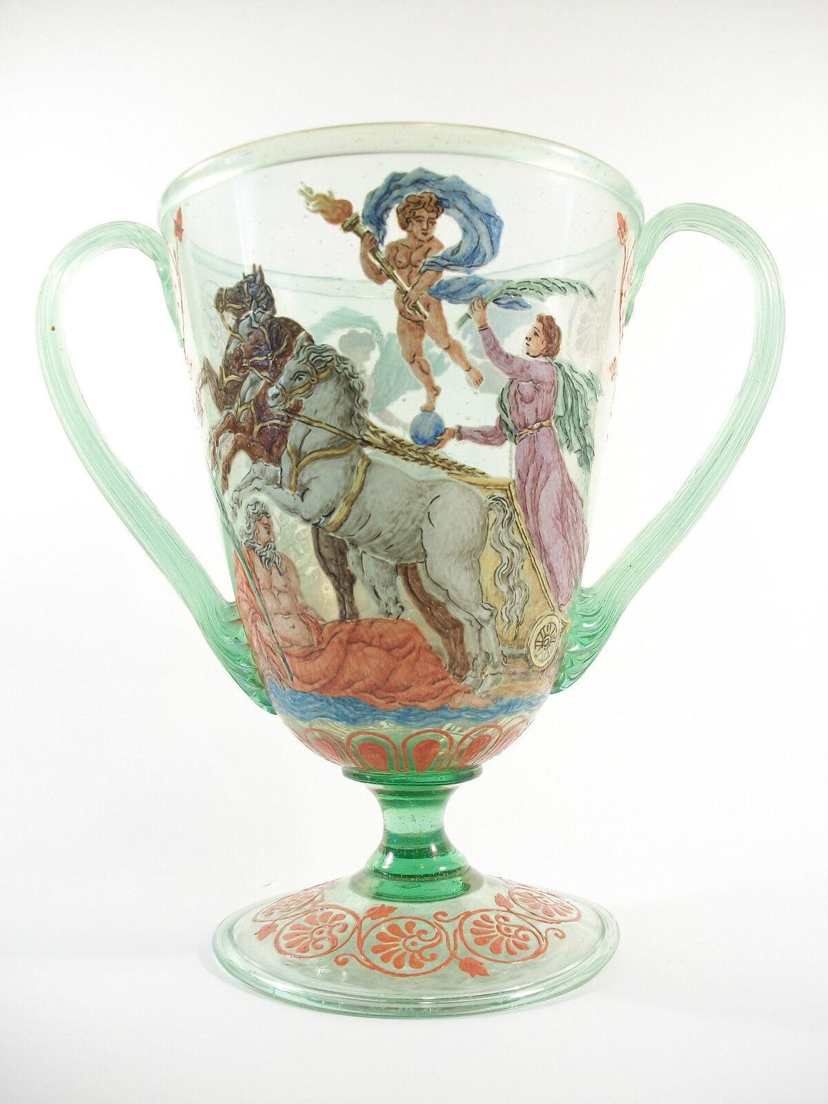 Italian Salviati, Antique Hand Painted Venetian Glass Urn, Italy, Early 20th Century For Sale