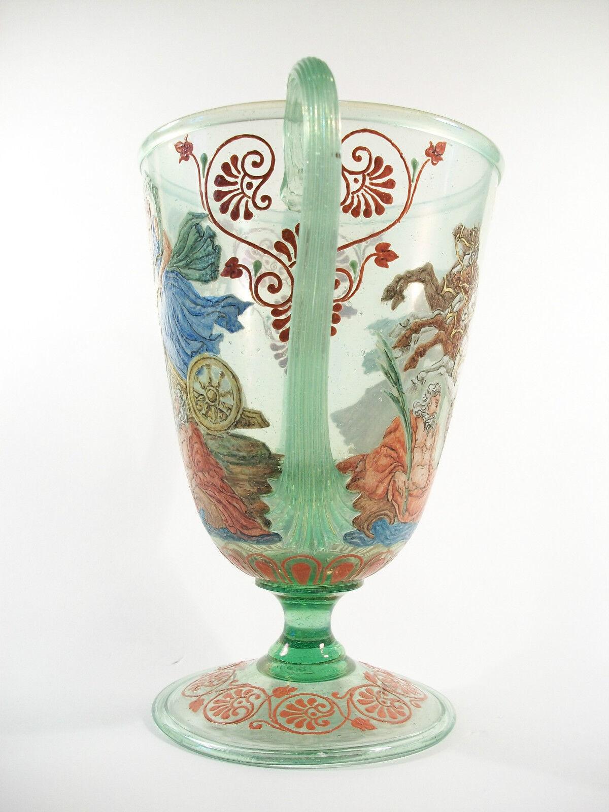 Salviati, Antique Hand Painted Venetian Glass Urn, Italy, Early 20th Century In Good Condition For Sale In Chatham, ON