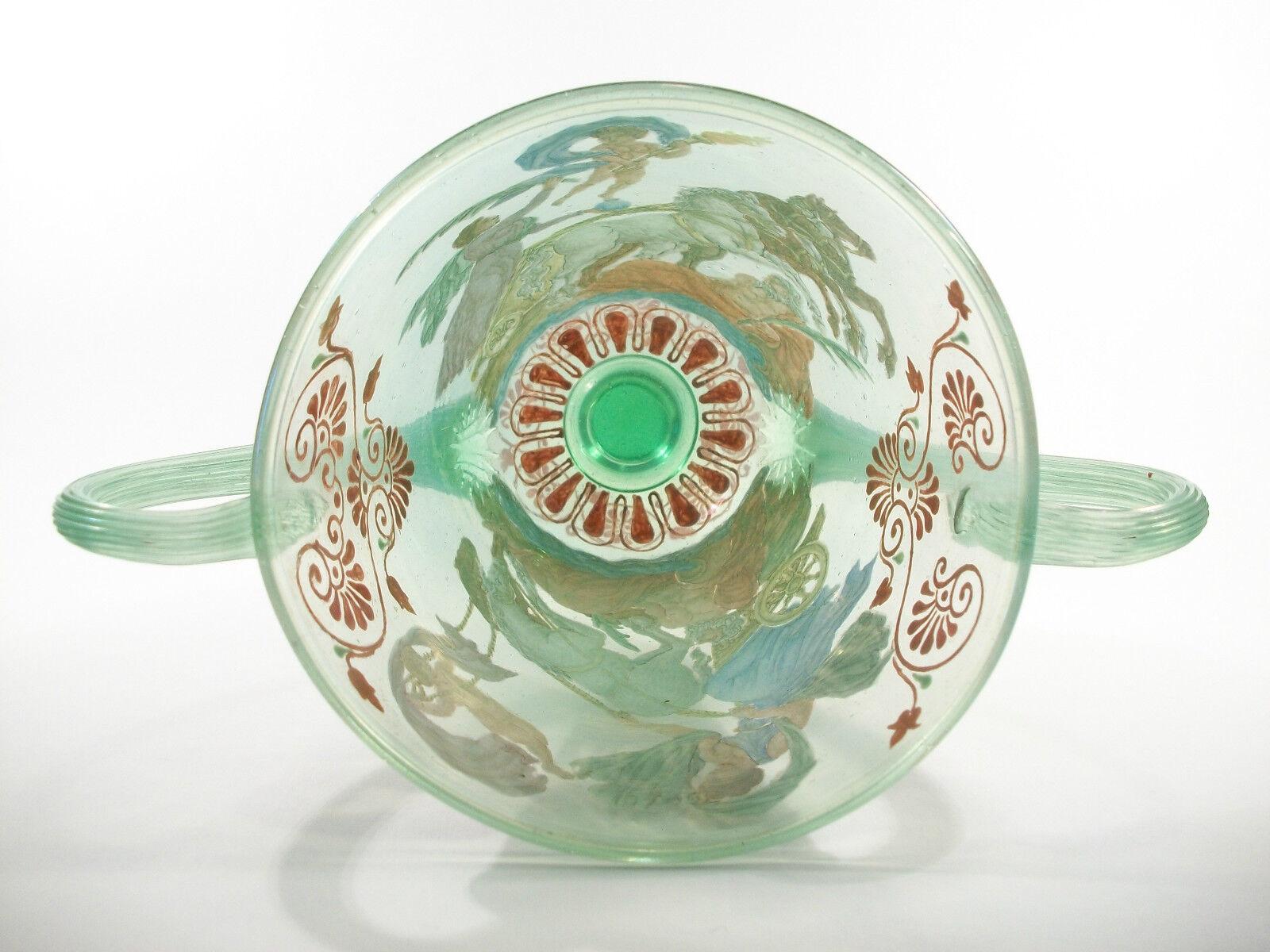 Art Glass Salviati, Antique Hand Painted Venetian Glass Urn, Italy, Early 20th Century For Sale