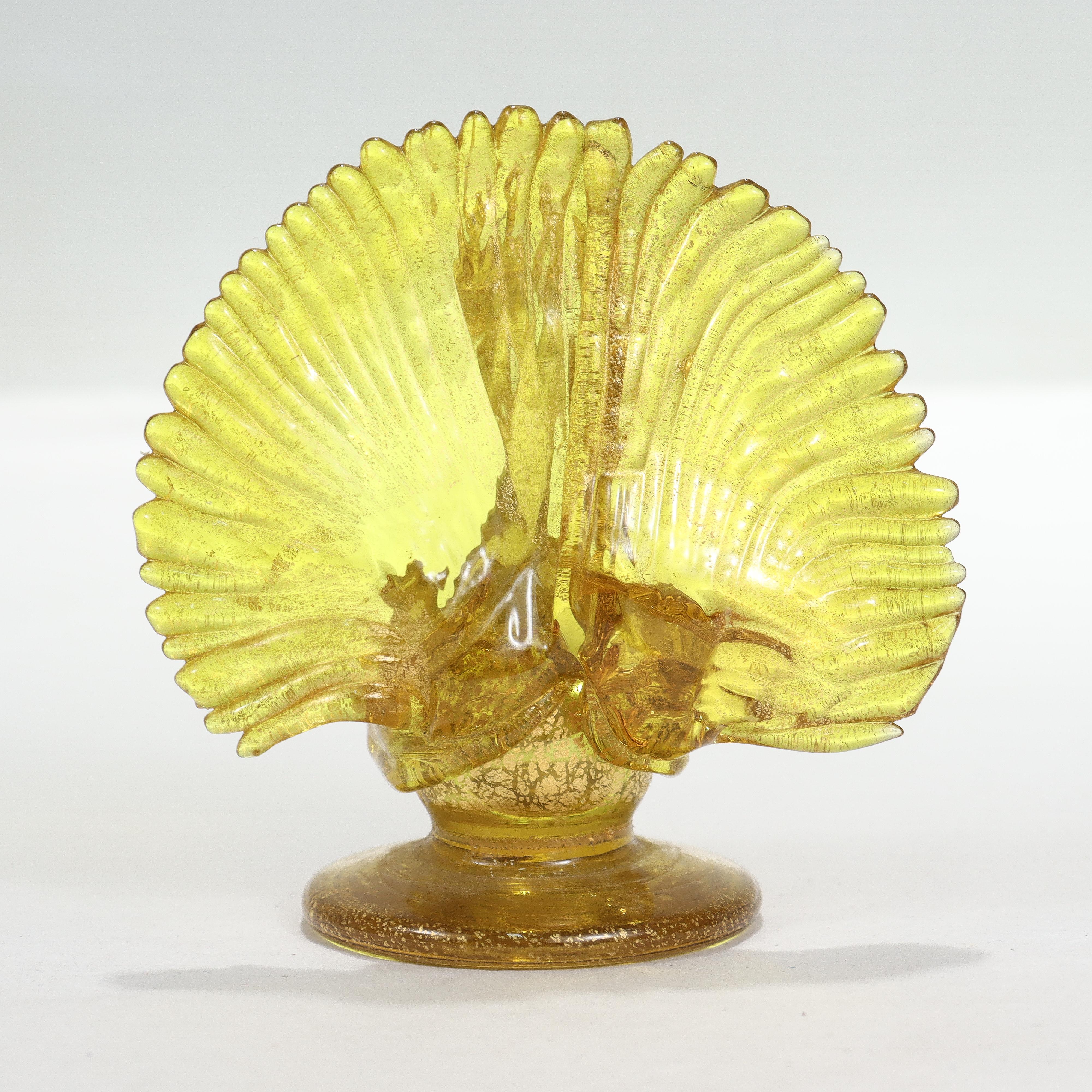Mid-Century Modern Salviati Attributed Venetian/Murano Glass Peacock Place Card Holder or Figurine For Sale