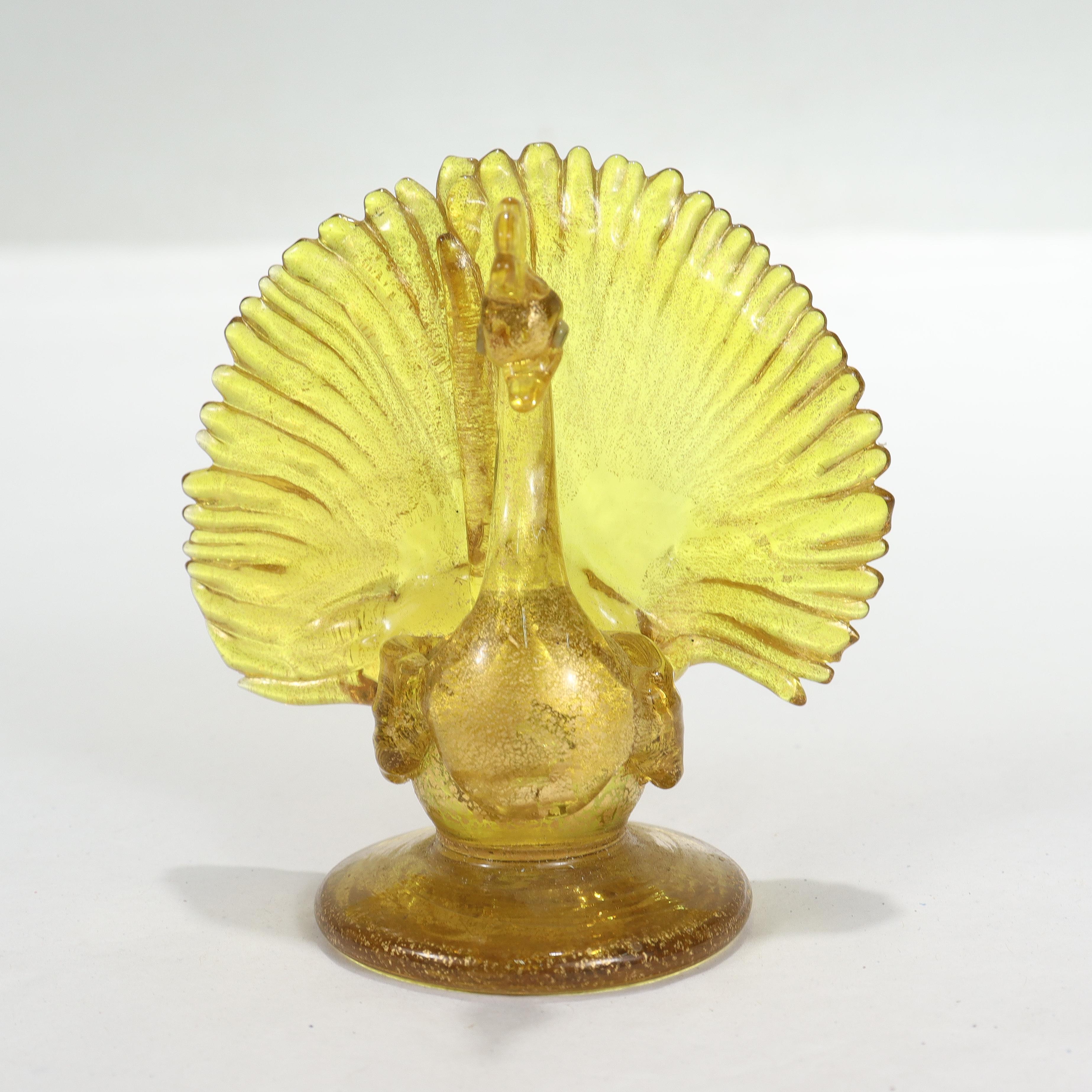 Salviati Attributed Venetian/Murano Glass Peacock Place Card Holder or Figurine In Good Condition For Sale In Philadelphia, PA