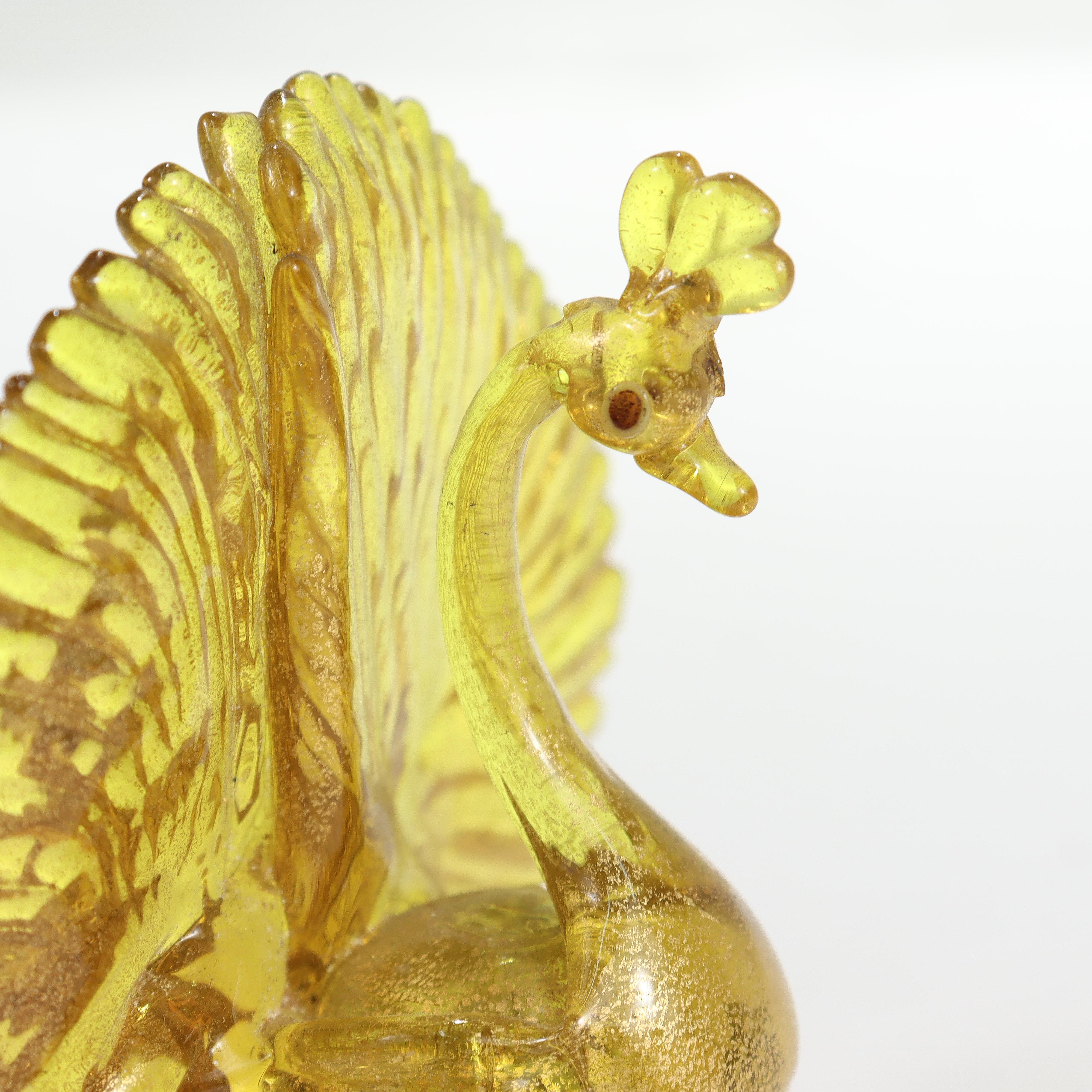 20th Century Salviati Attributed Venetian/Murano Glass Peacock Place Card Holder or Figurine For Sale