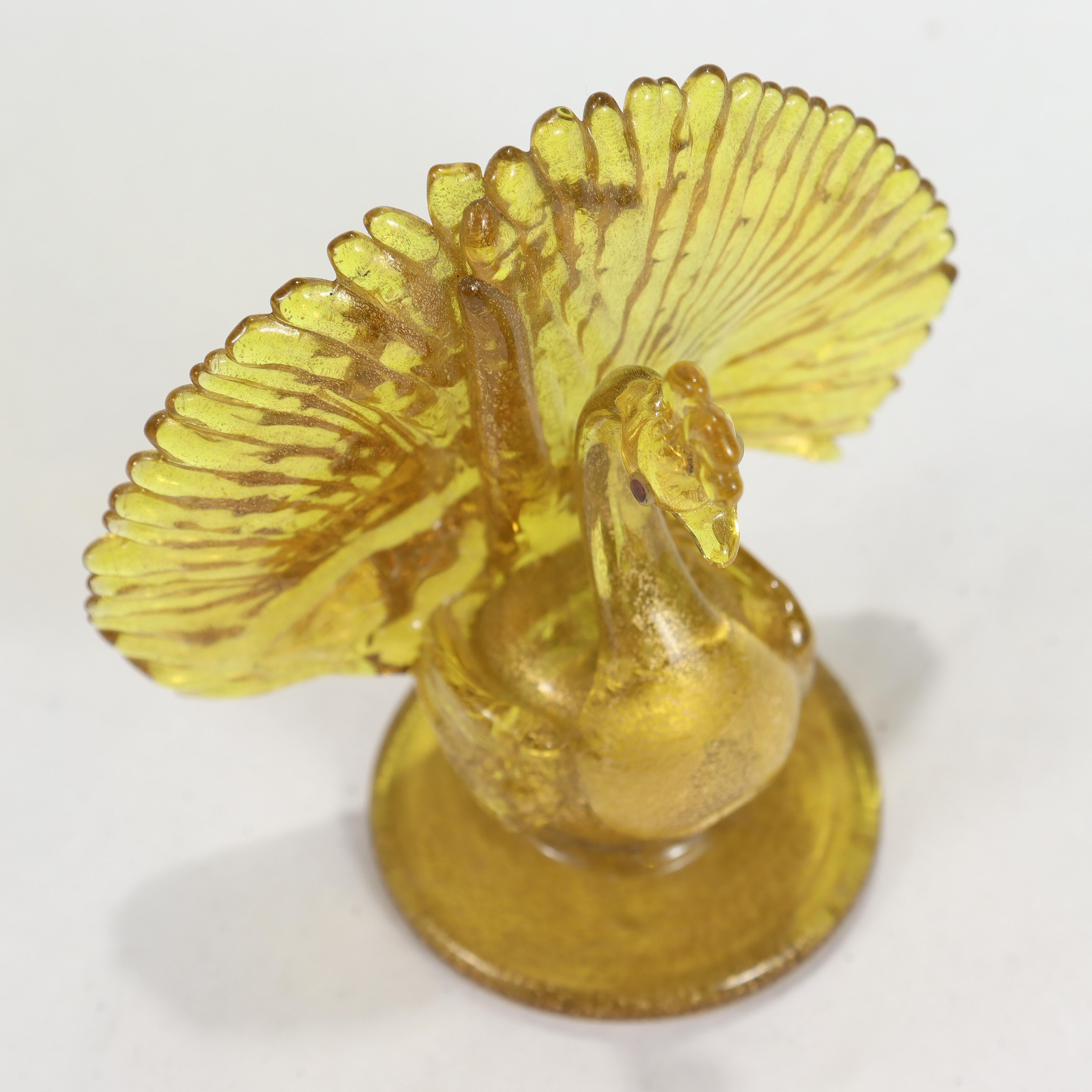 Salviati Attributed Venetian/Murano Glass Peacock Place Card Holder or Figurine For Sale 1