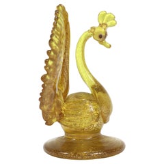 Figurine ou porte-cartes paon en verre vénitien/murano attribué à Salviati