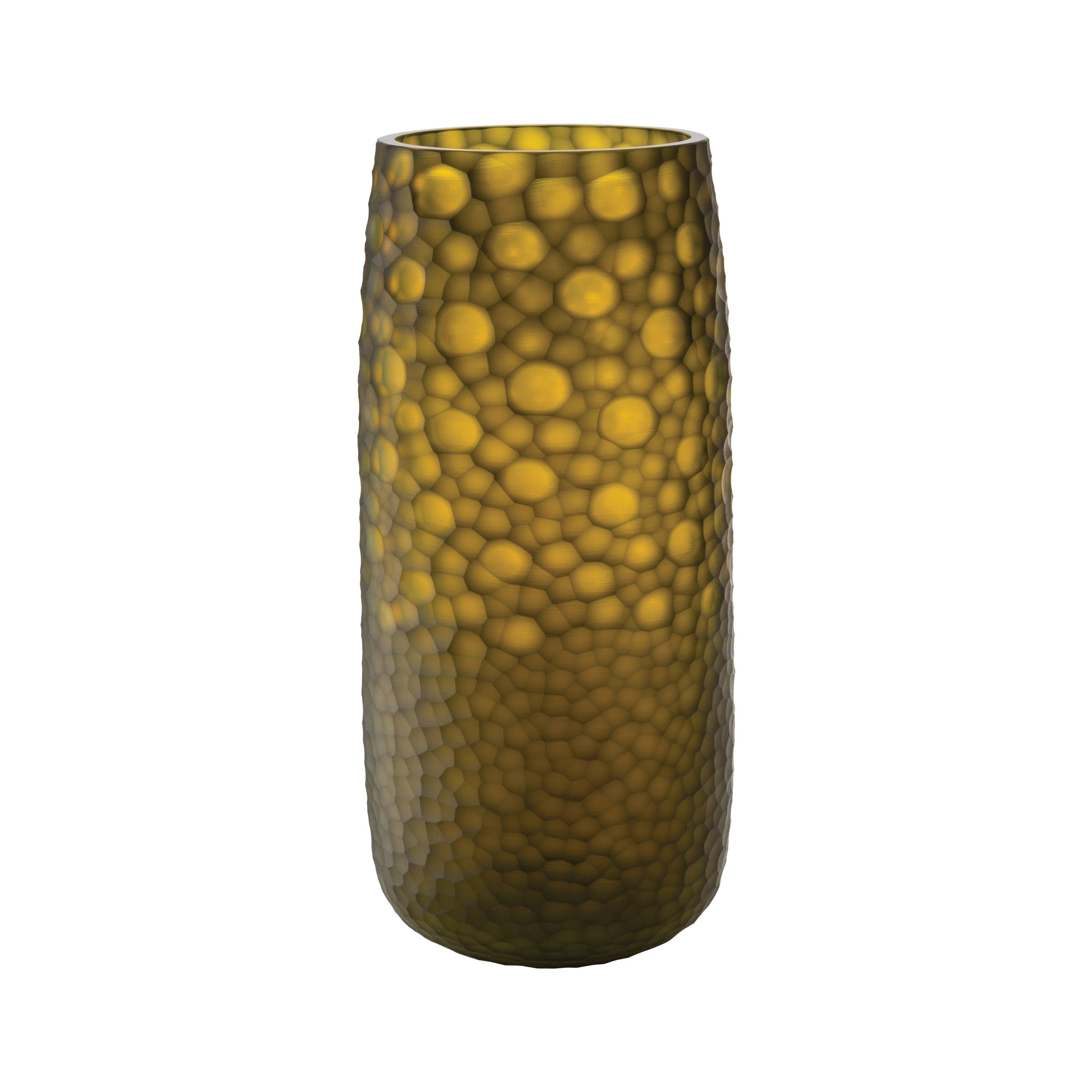Salviati Battuti Vase in Yellow Glass For Sale