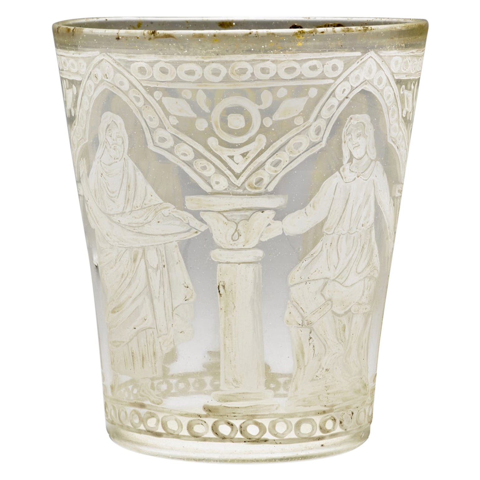 Salviati Becher aus mundgeblasenem Glas um 1890 Handbemalt mit Classic-Szenen