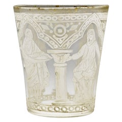 Salviati Beaker Blown Glass circa 1890 Hand Painted with Classical Scenes
