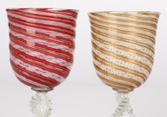 Salviati & Co Pair Mezza Filigrana Wine Glasses on Thorny Stems