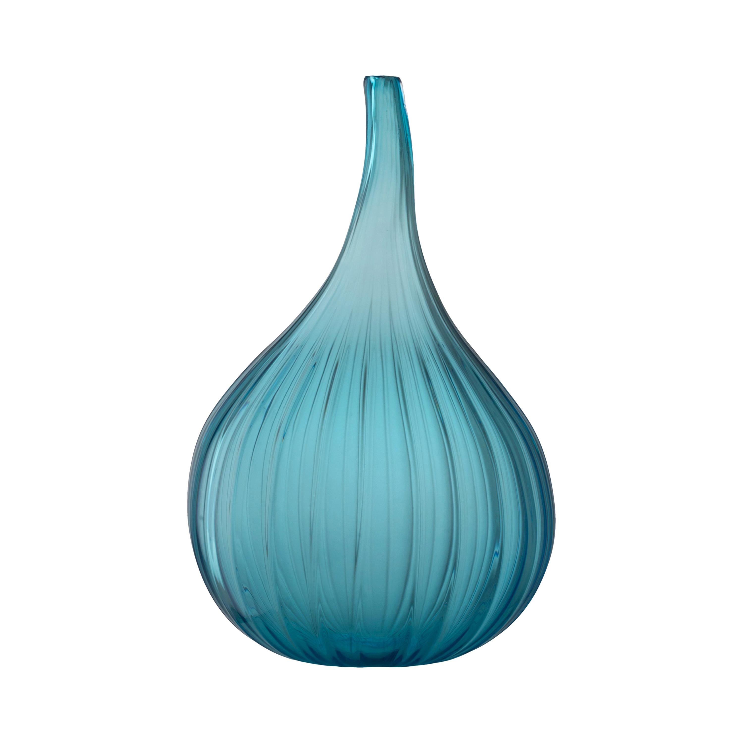 Salviati Drops Large Glass Vase in Teal by Renzo Stellon For Sale