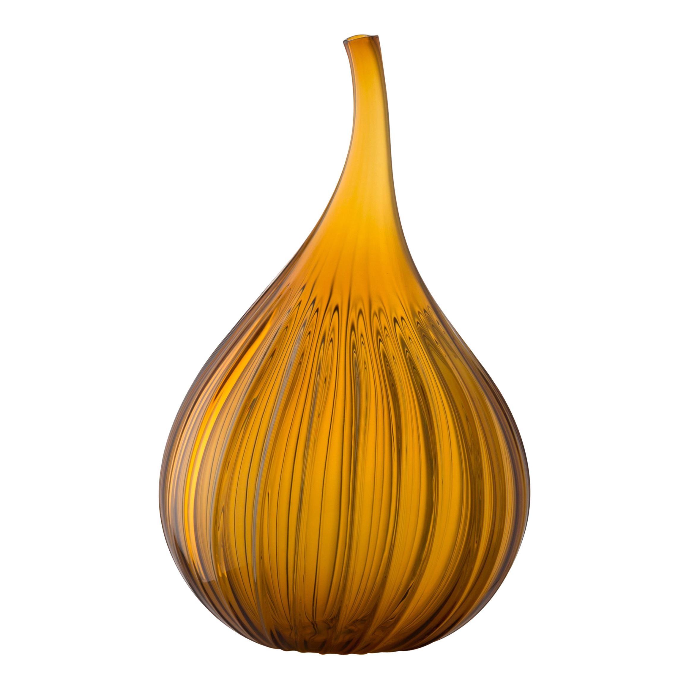 Salviati Drops Vase in Ambra Glass by Renzo Stellon For Sale