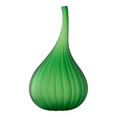 Salviati Drops Vase in Satin Green Glass by Renzo Stellon
