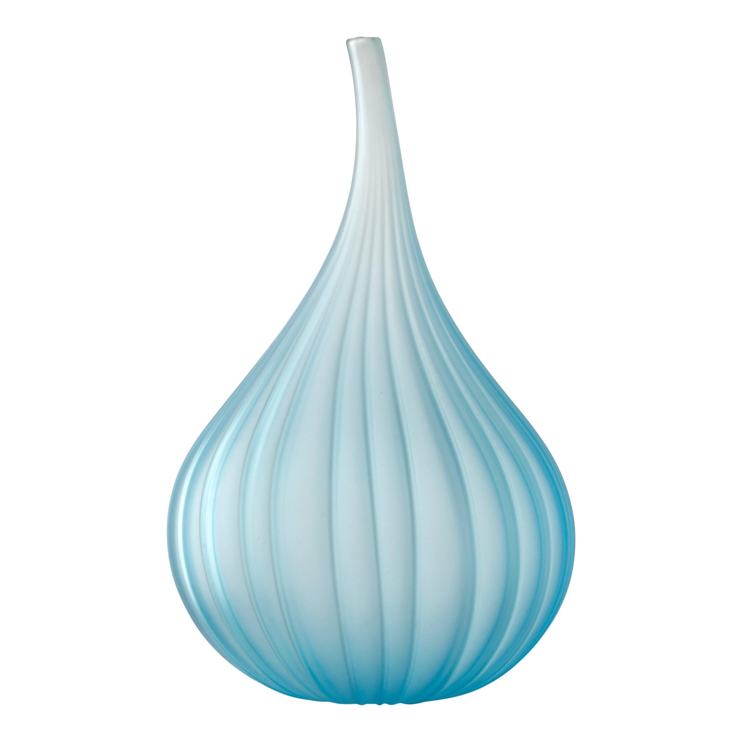 Salviati Drops Vase in Satin Teal Glass by Renzo Stellon For Sale