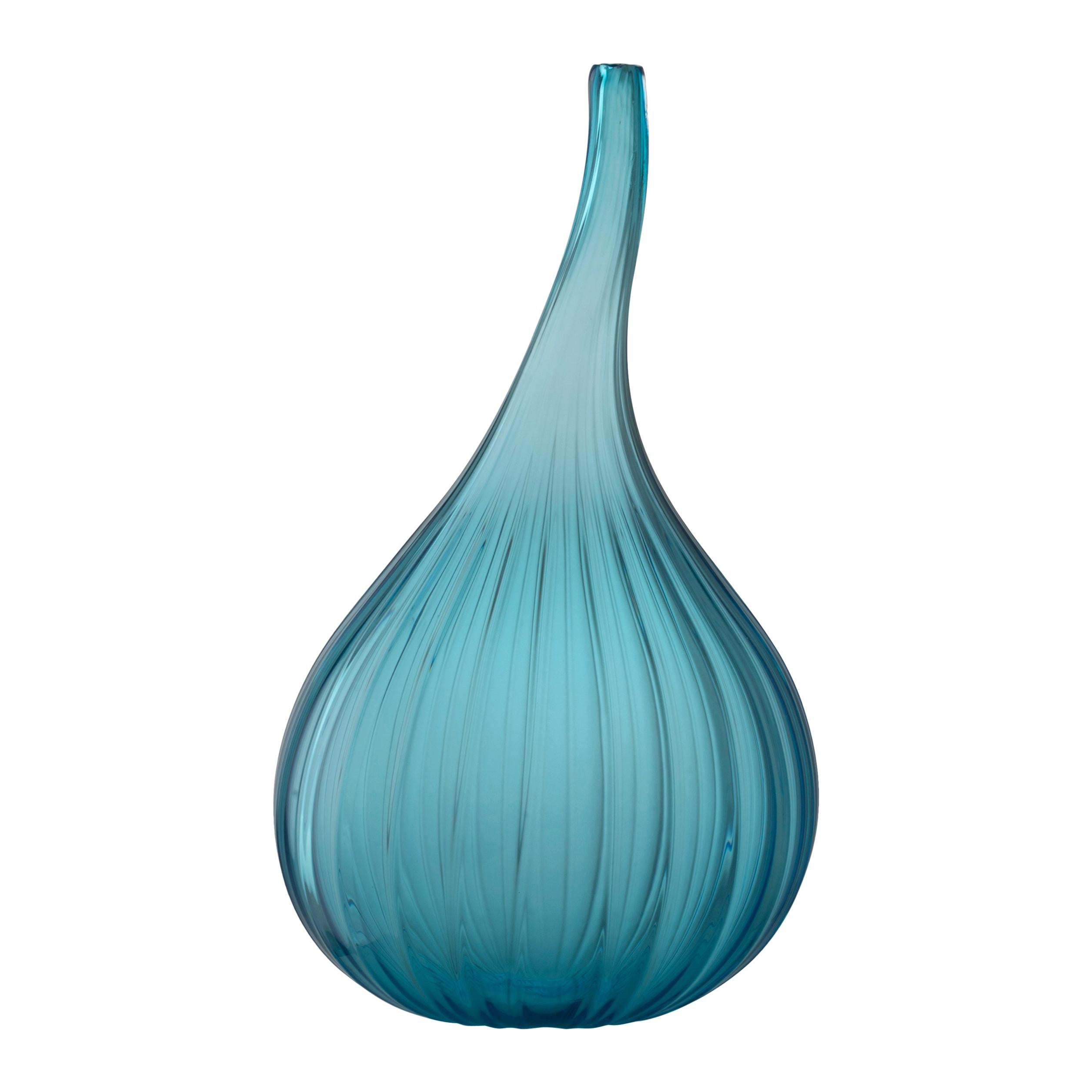 Salviati Drops Vase in Teal Glass by Renzo Stellon For Sale