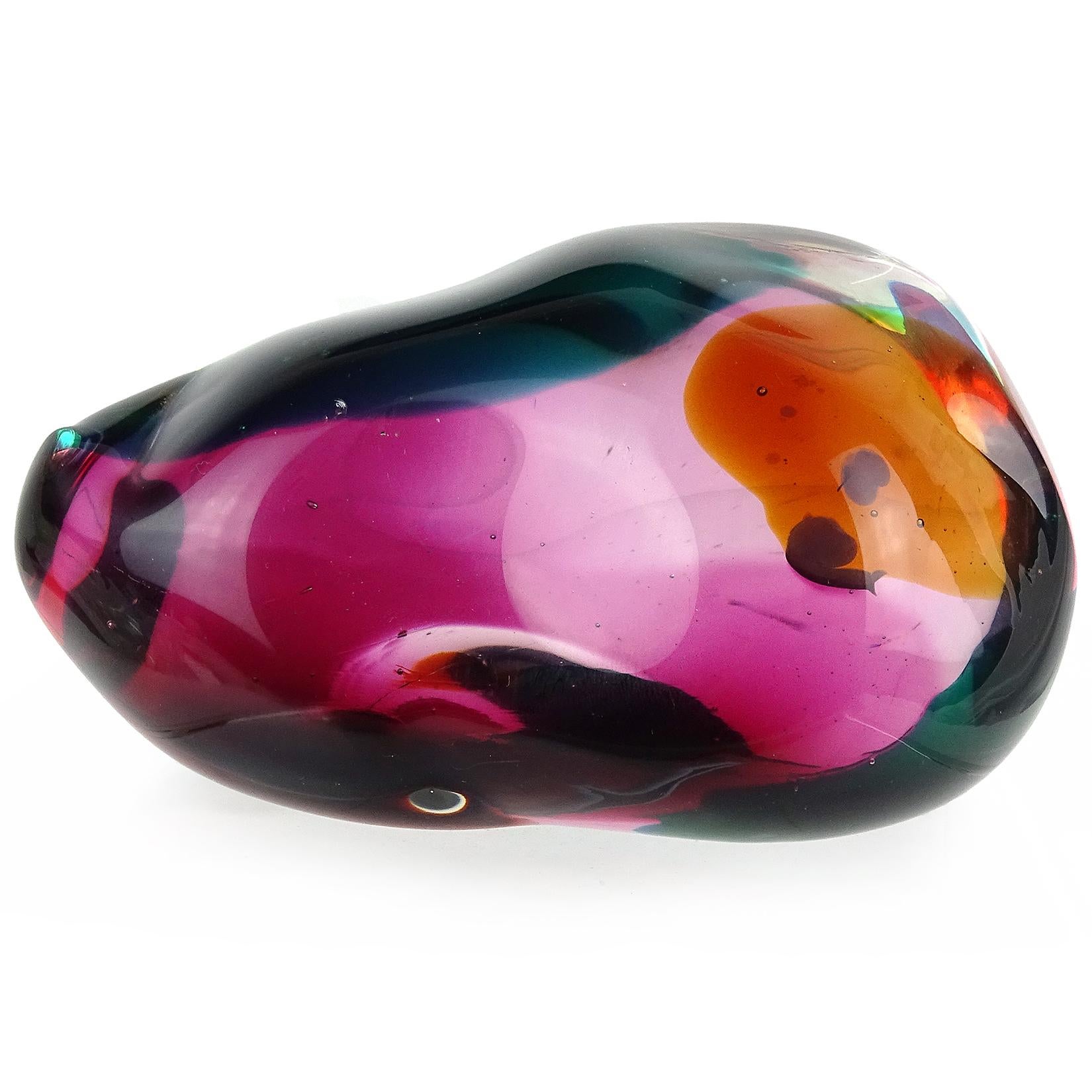20th Century Salviati Gaspari Murano Multicolor Biomorphic Rock Italian Art Glass Paperweight